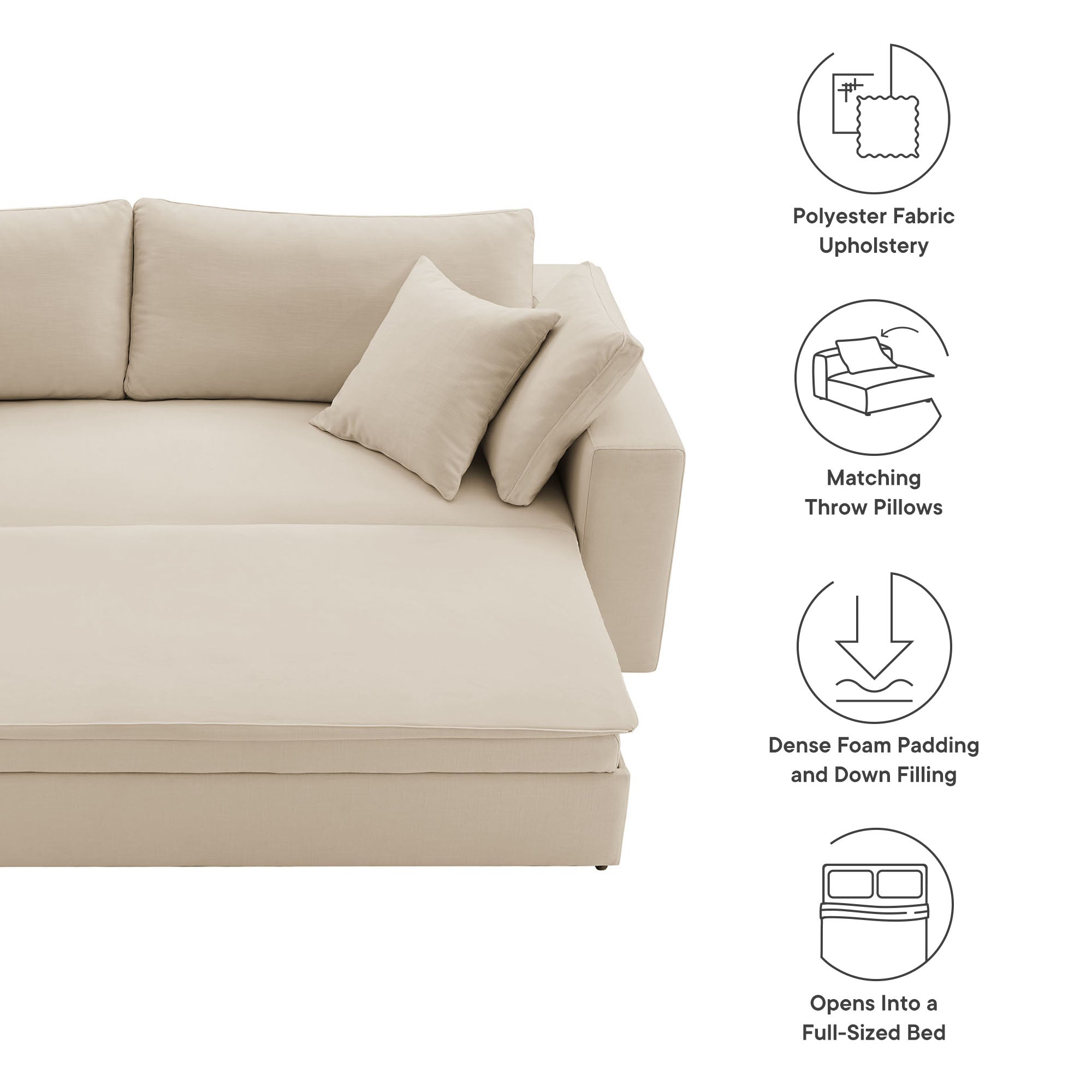 Commix Down Filled Overstuffed Sleeper Sofa, Light Beige