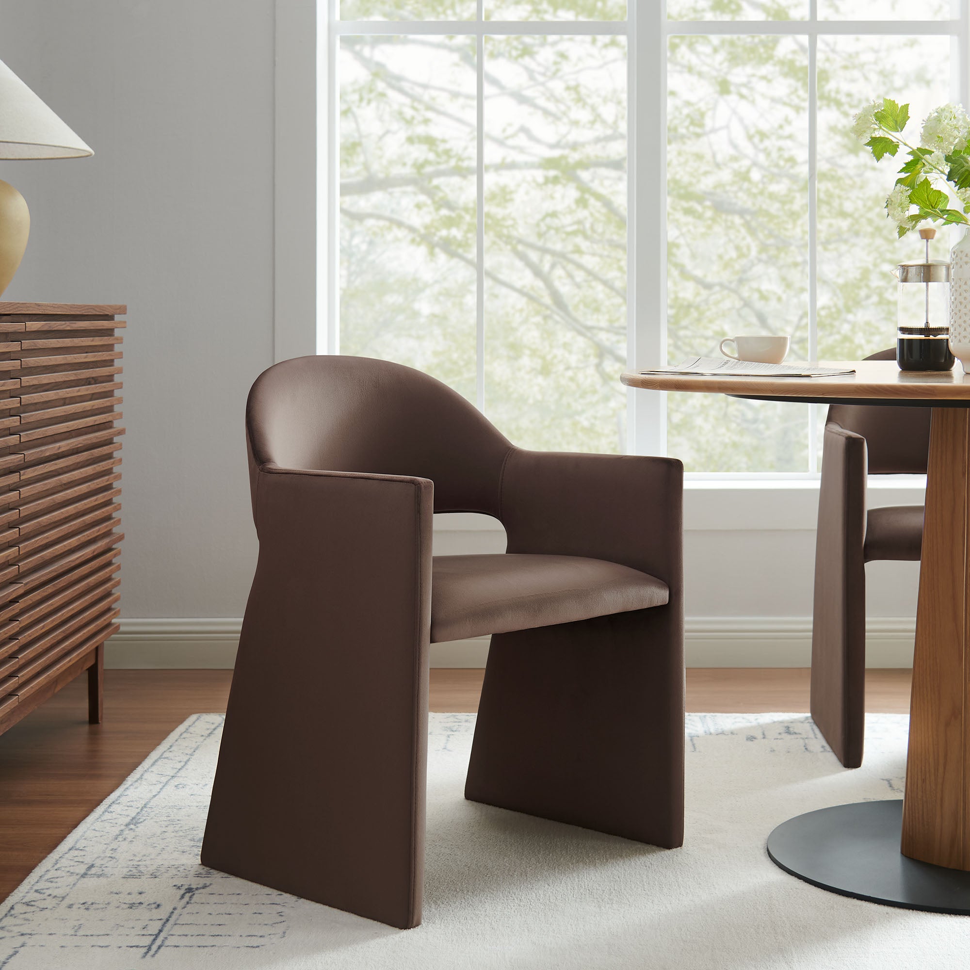 Talia Performance Velvet Dining Armchair, Chocolate Brown