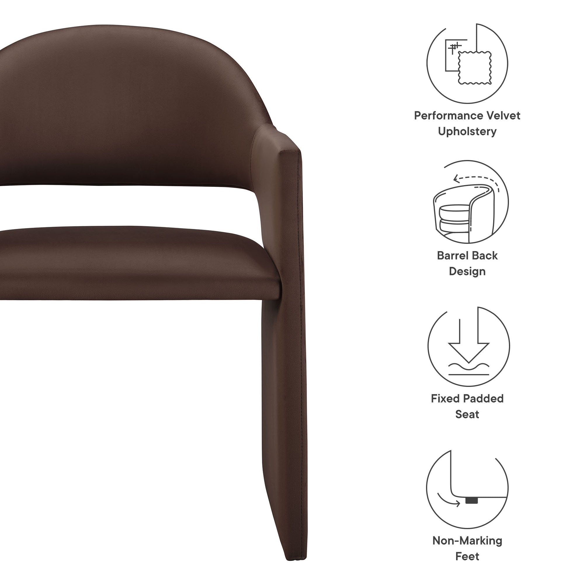 Talia Performance Velvet Dining Armchair, Chocolate Brown