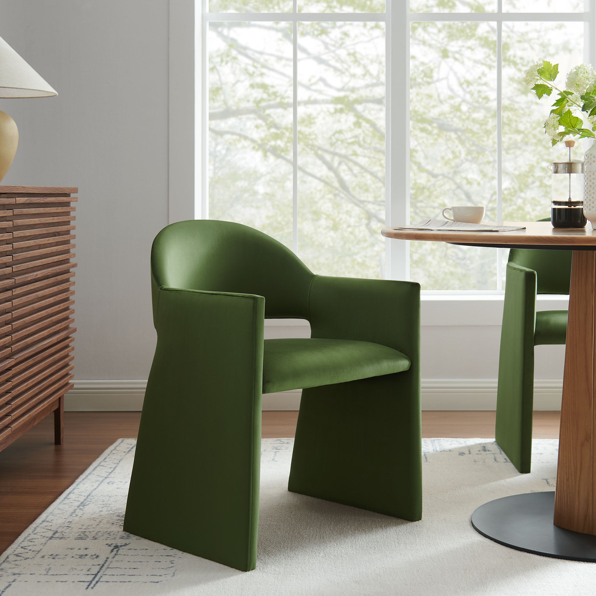 Talia Performance Velvet Dining Armchair, Moss Green