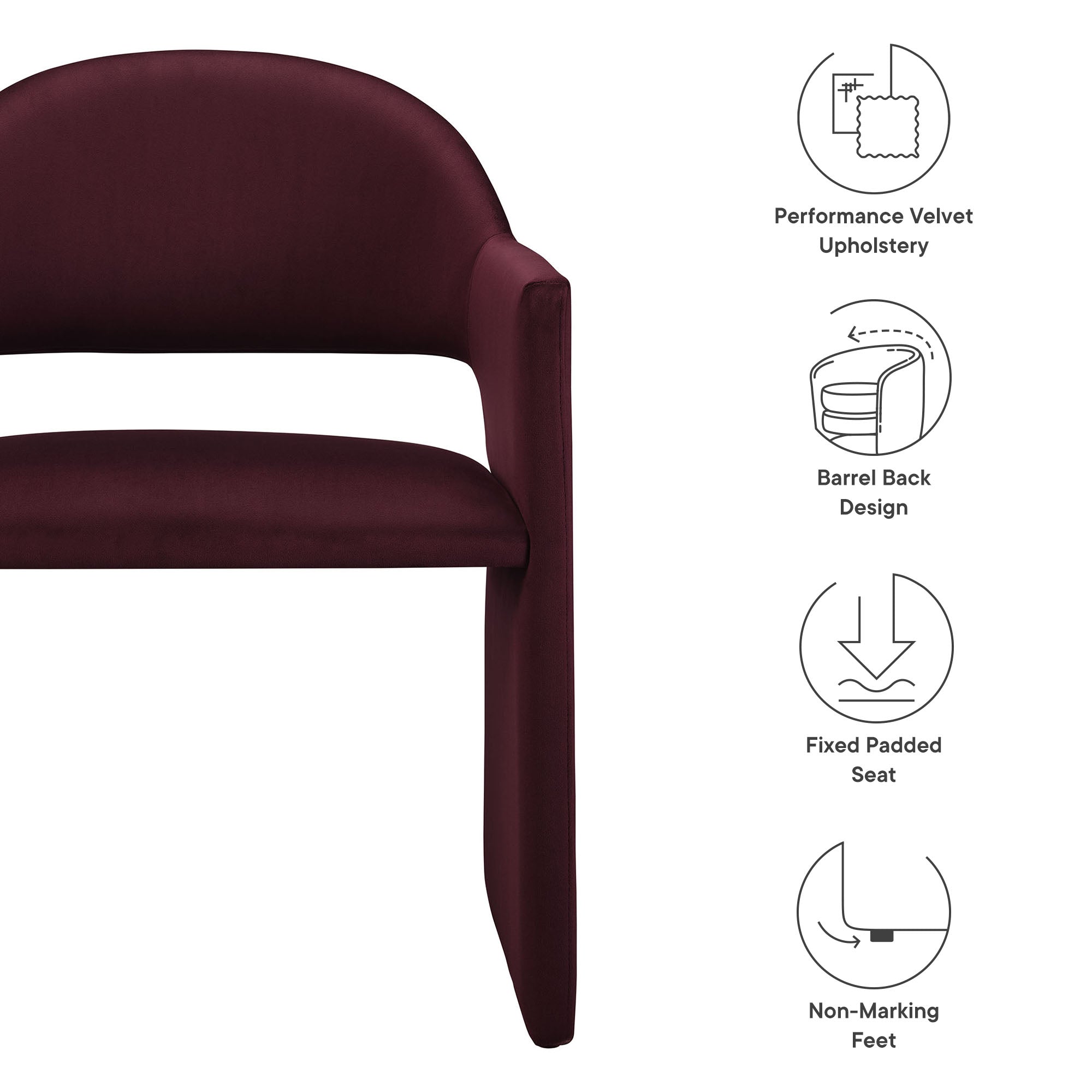 Talia Performance Velvet Dining Armchair, Mulberry