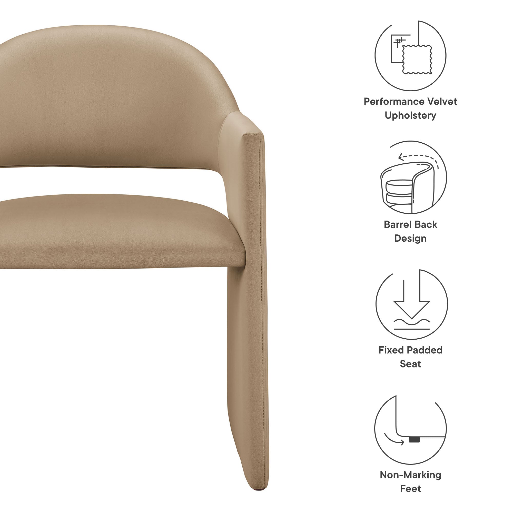 Talia Performance Velvet Dining Armchair, Taupe