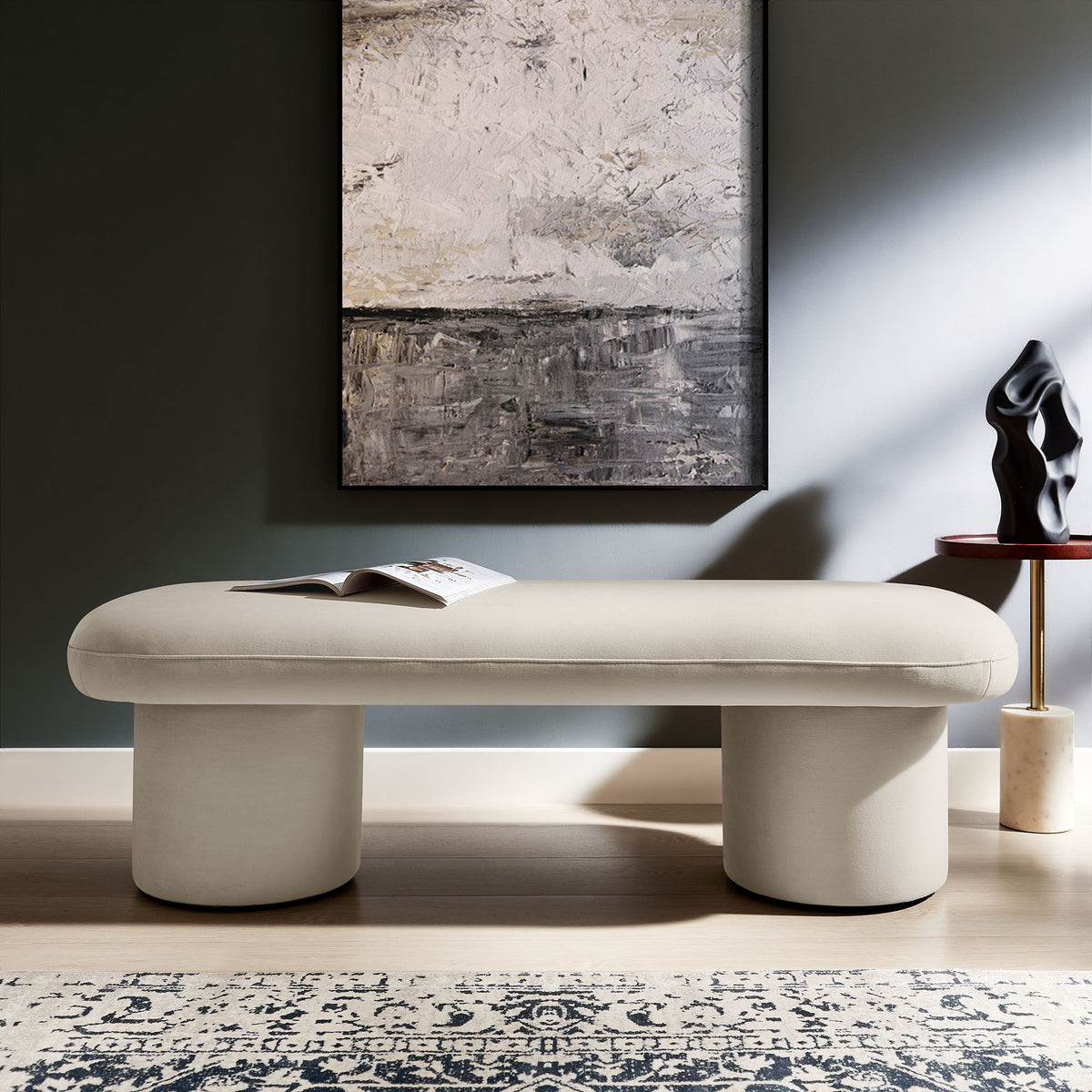 Orla Performance Velvet Bench, Almond