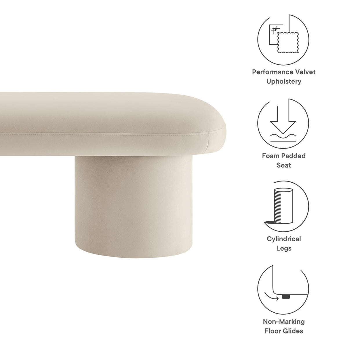 Orla Performance Velvet Bench, Almond