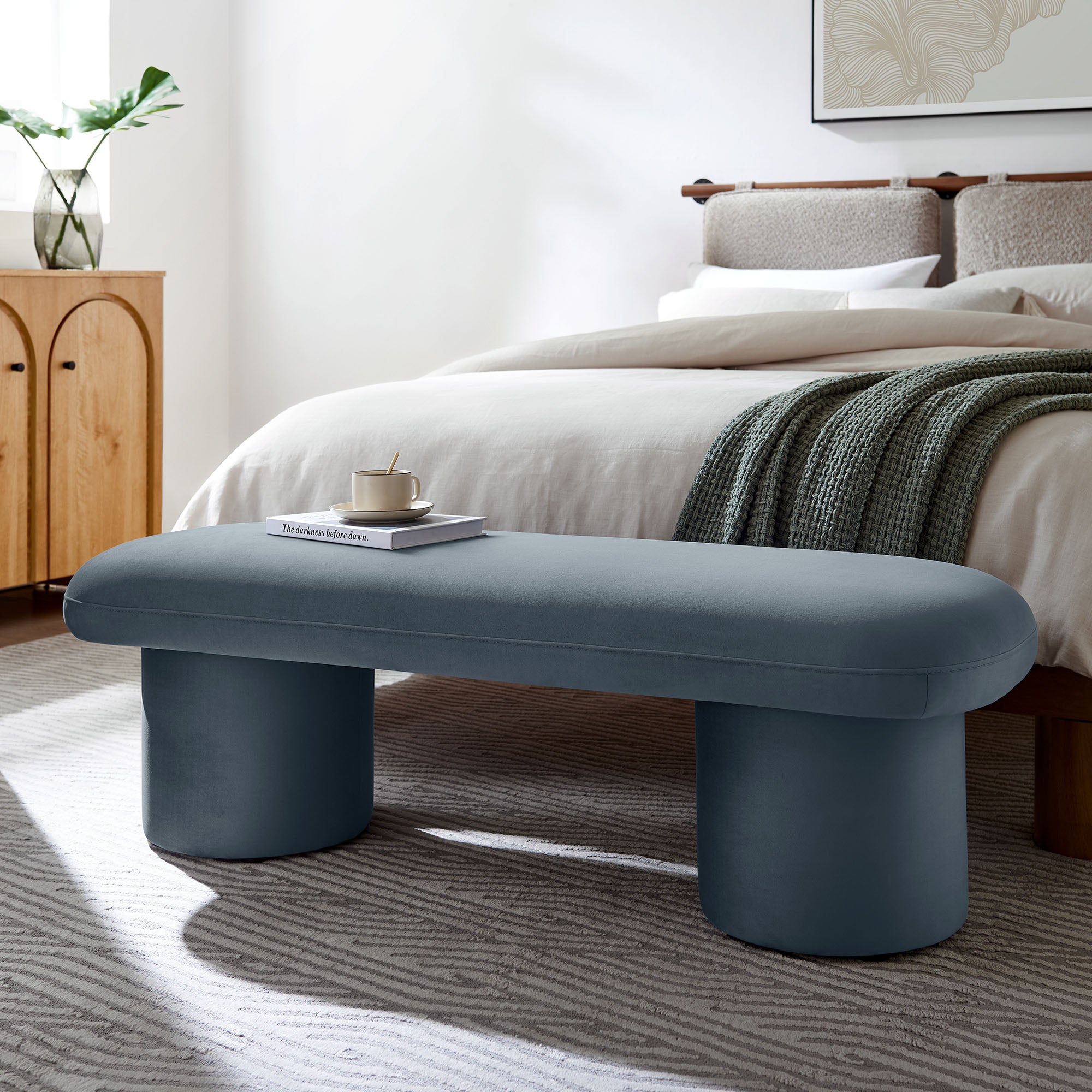 Orla Performance Velvet Bench, Cadet Blue