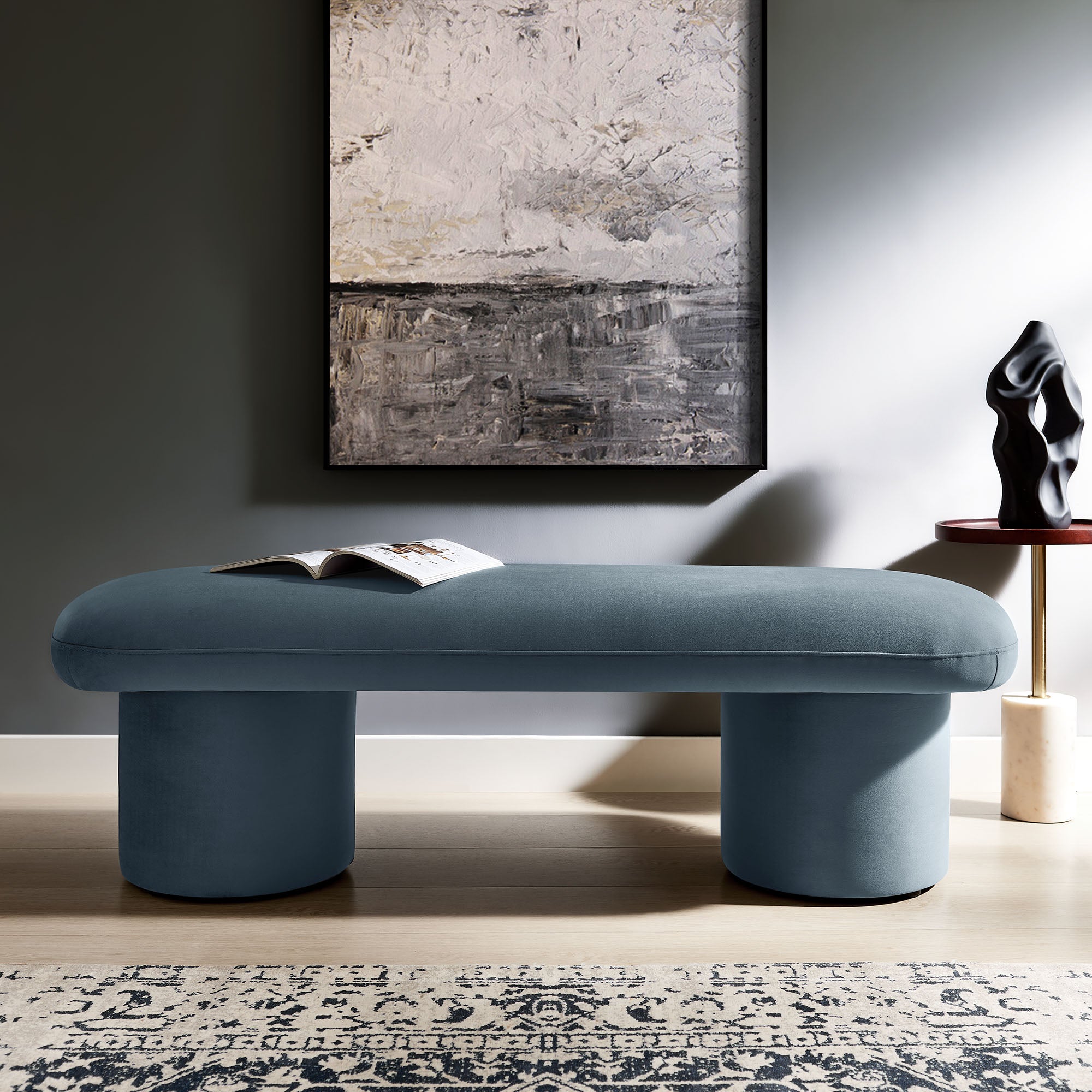 Orla Performance Velvet Bench, Cadet Blue