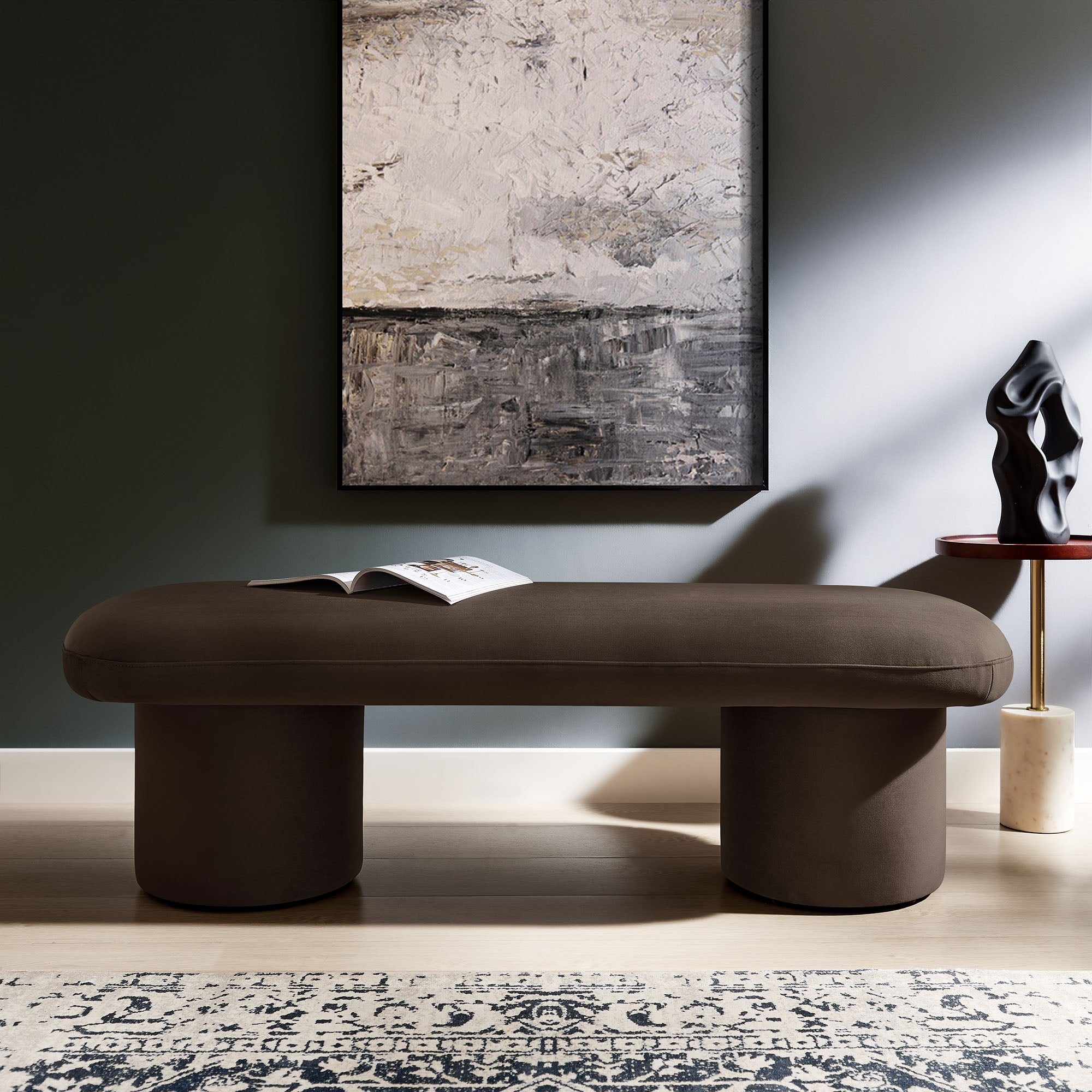 Orla Performance Velvet Bench, Chocolate Brown