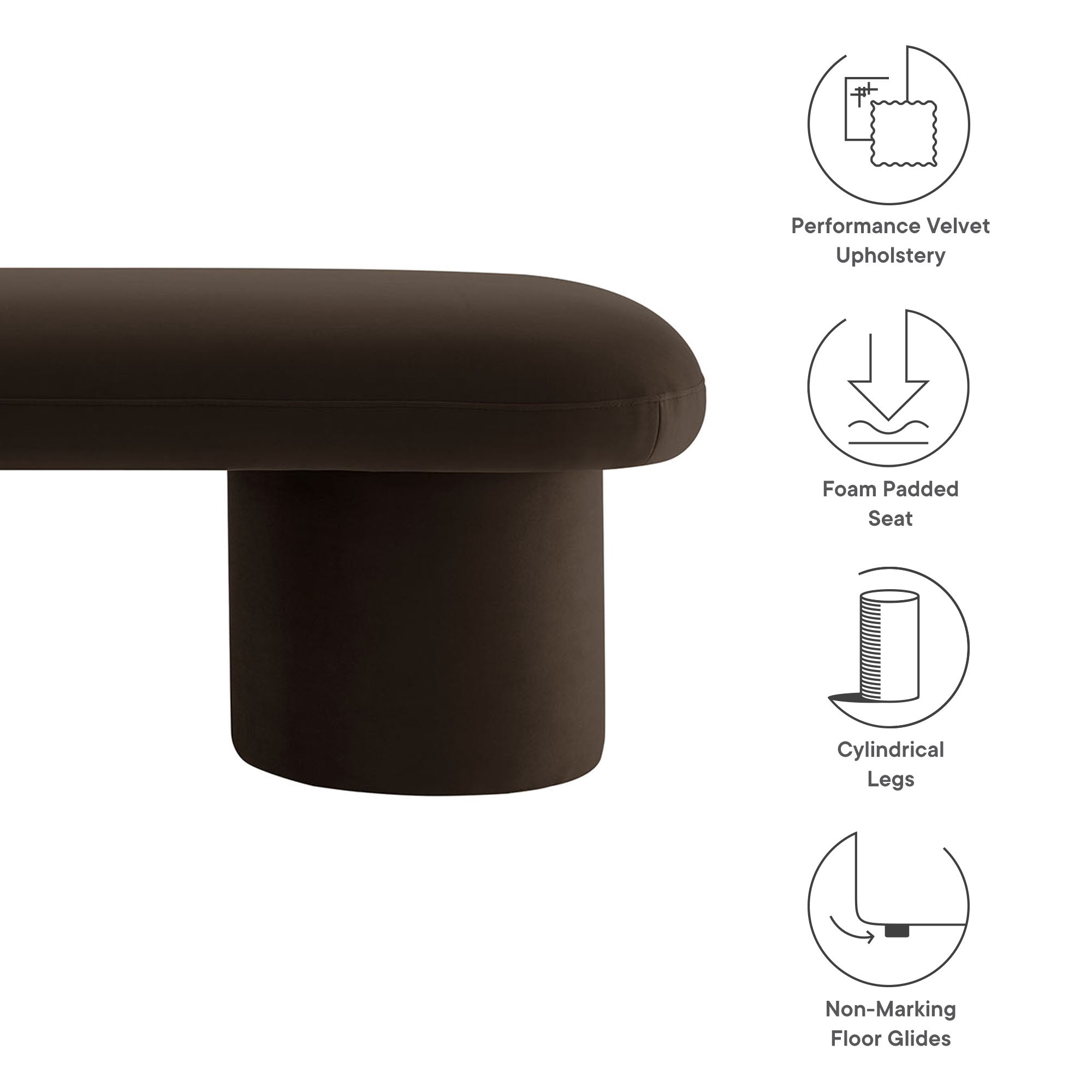 Orla Performance Velvet Bench, Chocolate Brown