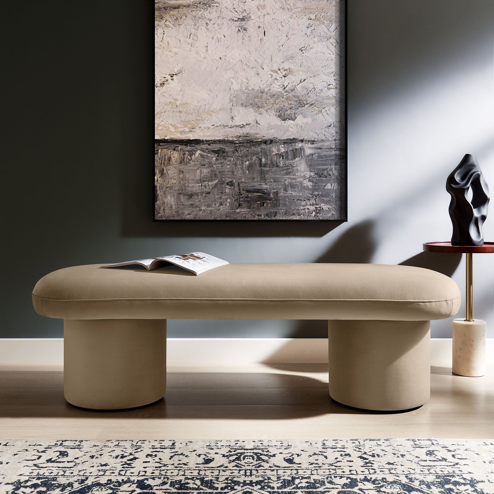 Orla Performance Velvet Bench, Taupe