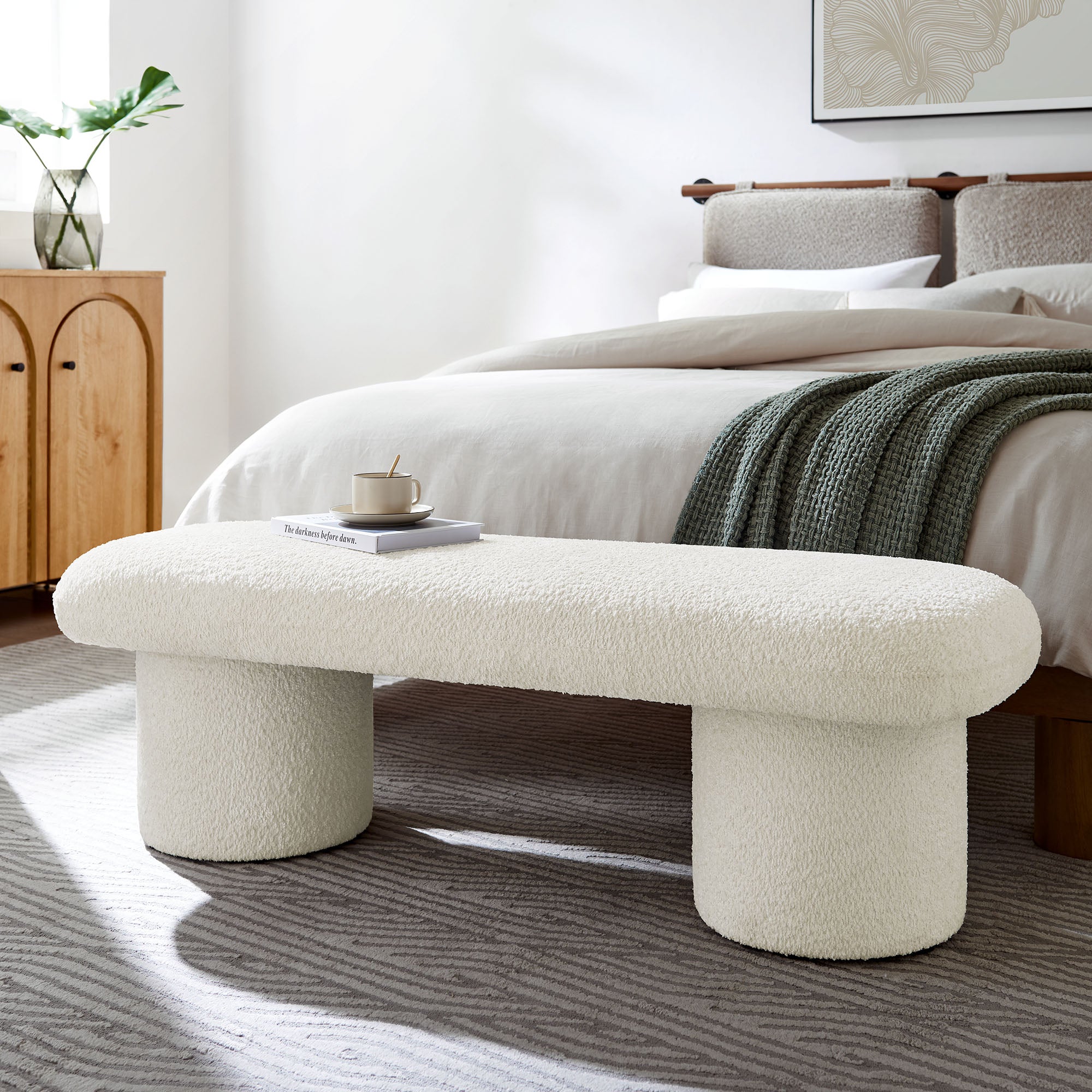 Orla Chenille Upholstered Bench, Cream