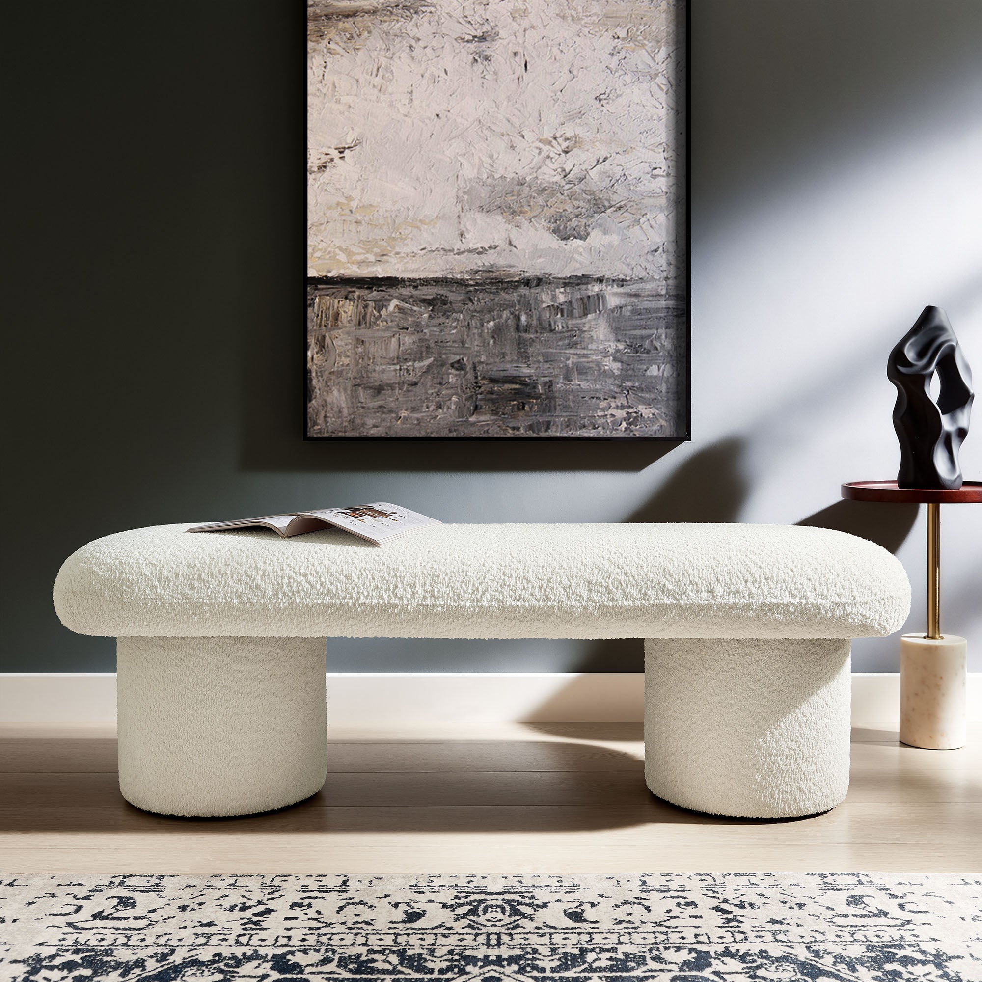 Orla Chenille Upholstered Bench, Cream