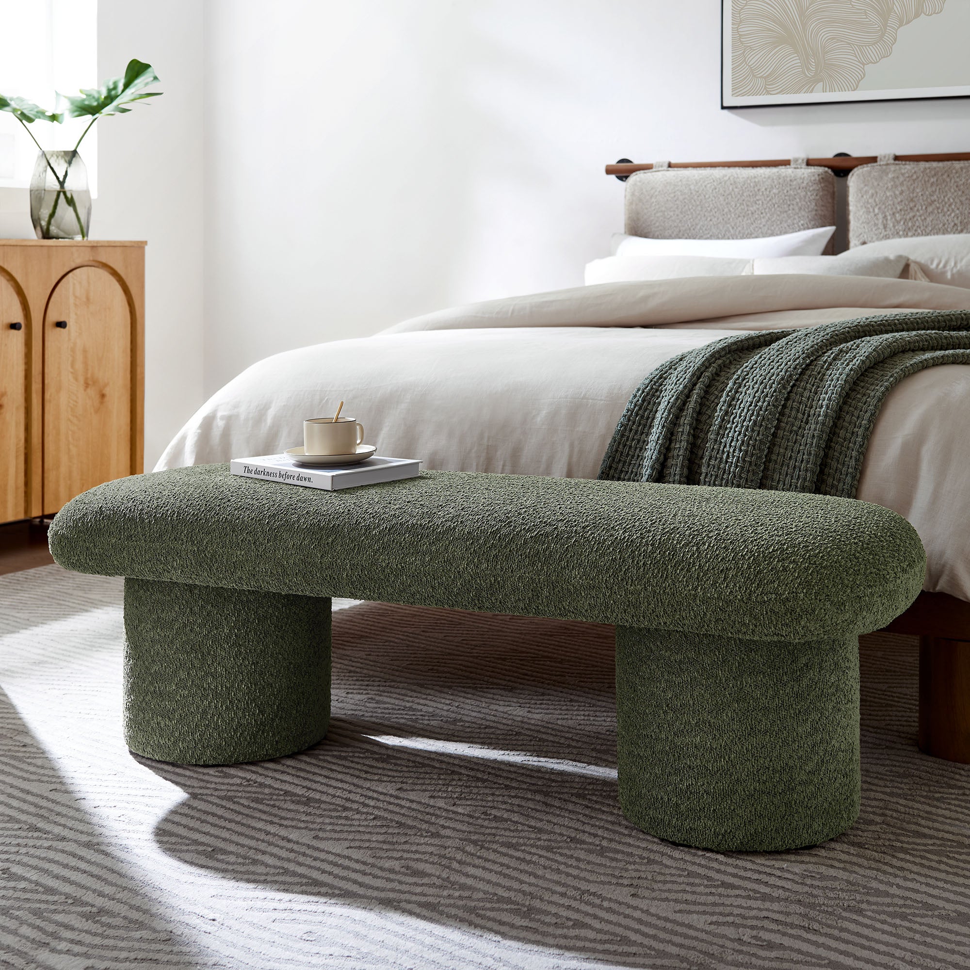 Orla Chenille Upholstered Bench, Sage