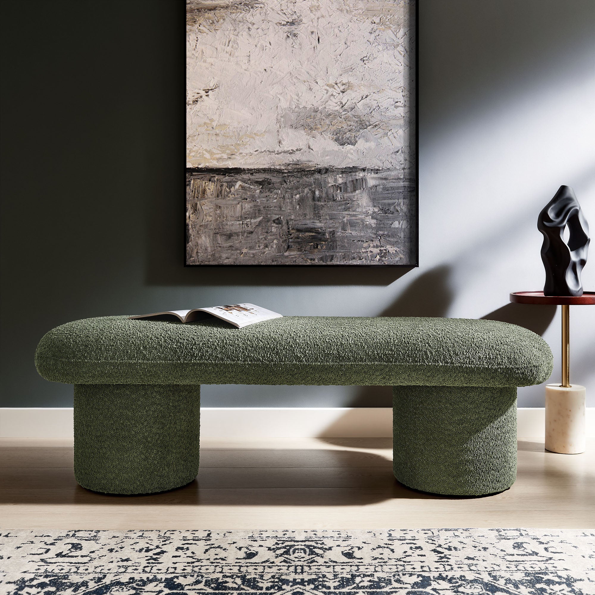 Orla Chenille Upholstered Bench, Sage