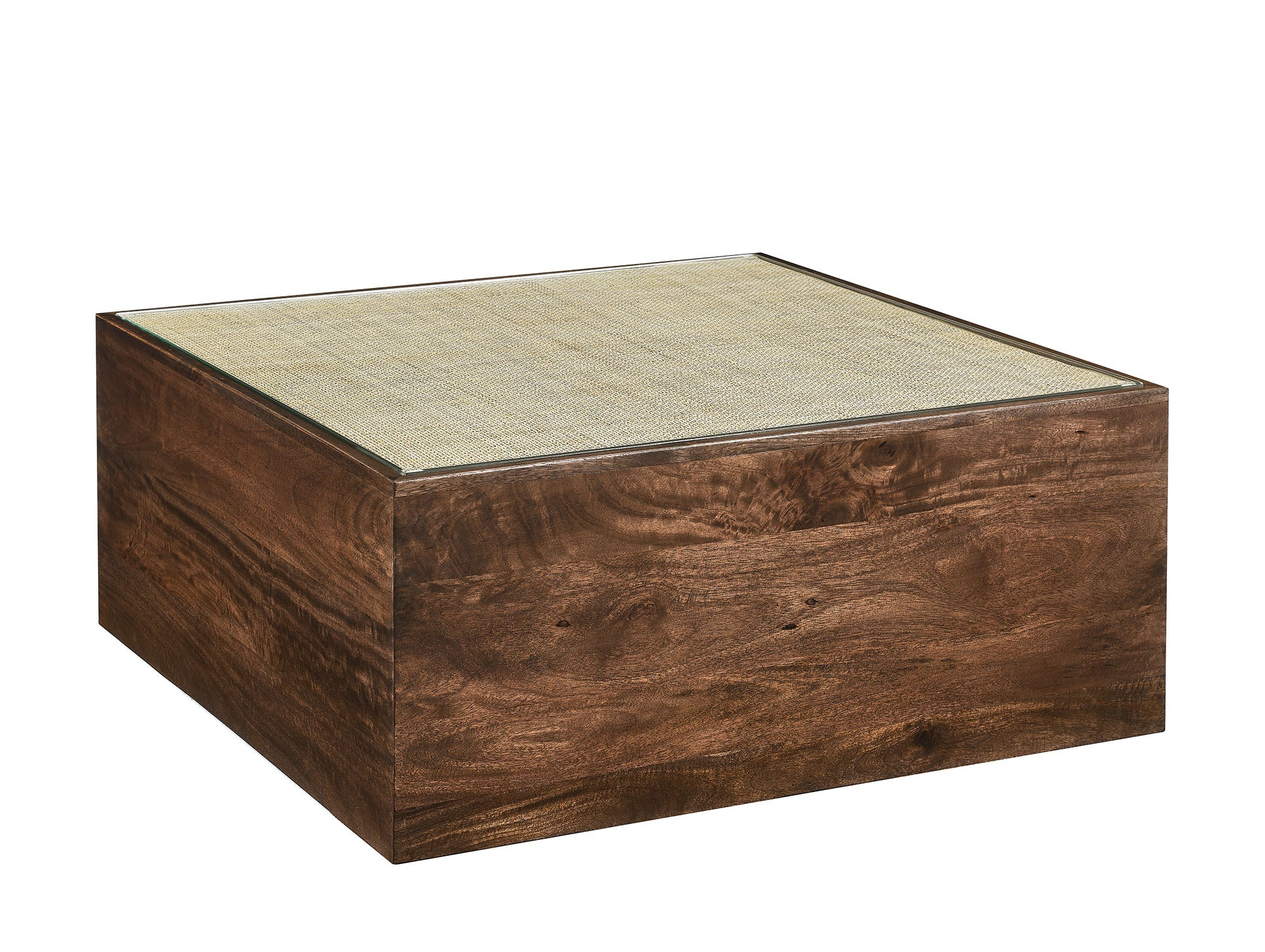 Truett Square Wood Rattan Coffee Table, Walnut