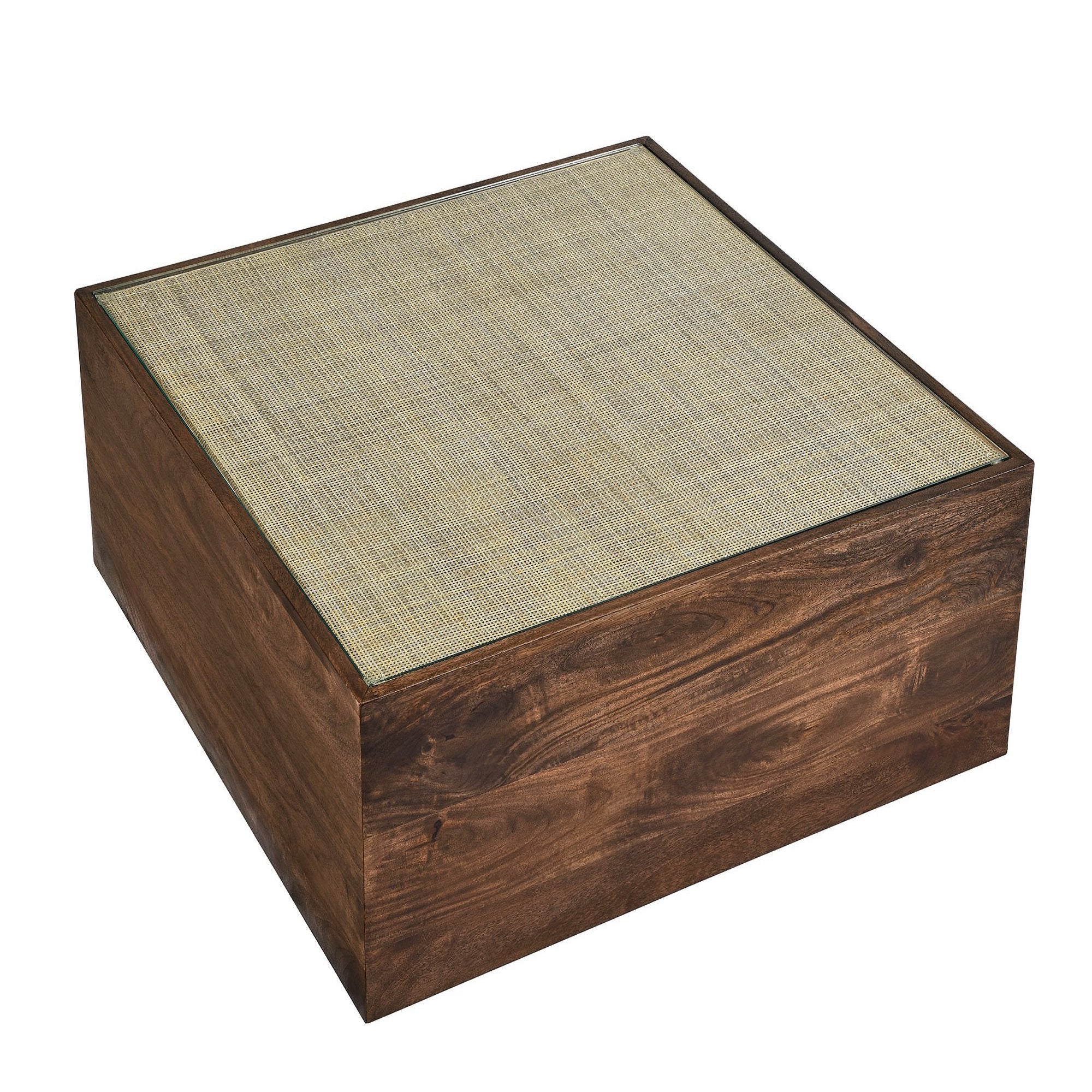 Truett Square Wood Rattan Coffee Table, Walnut