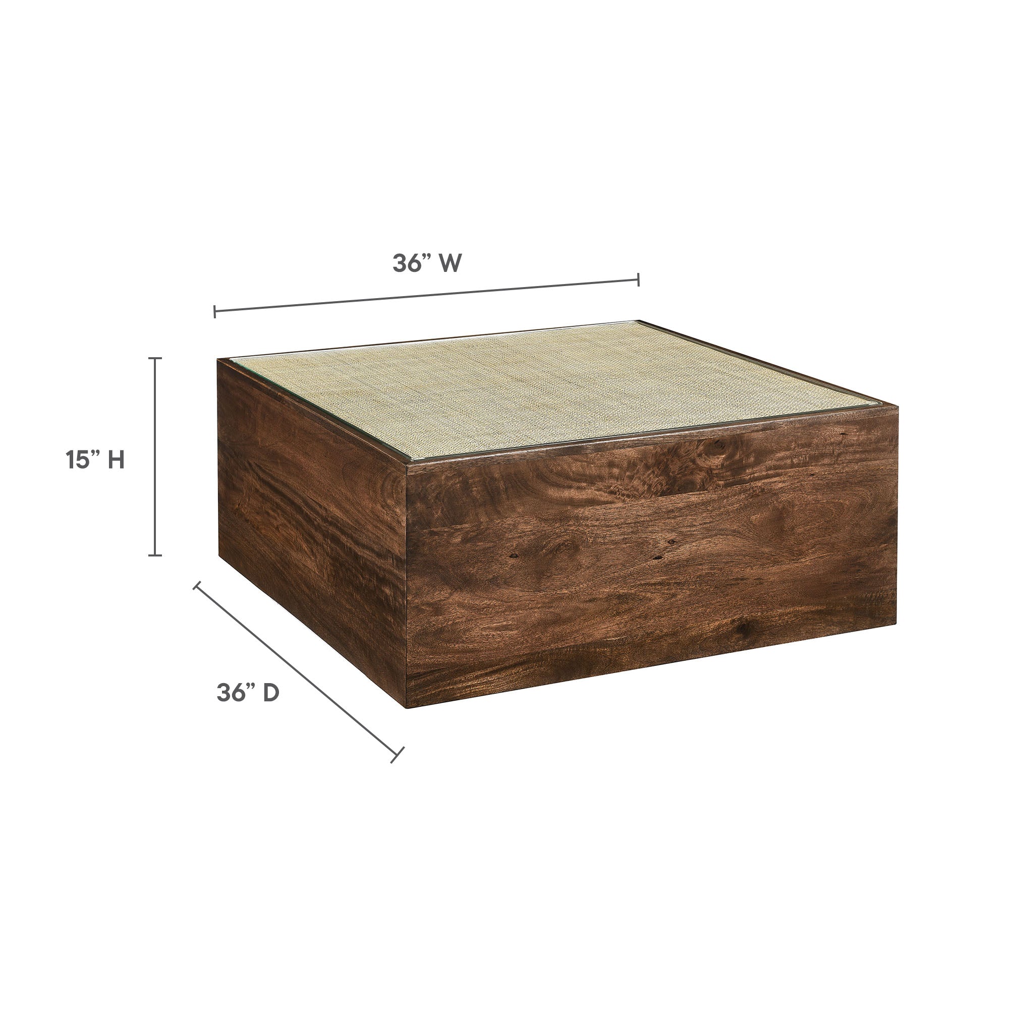 Truett Square Wood Rattan Coffee Table, Walnut