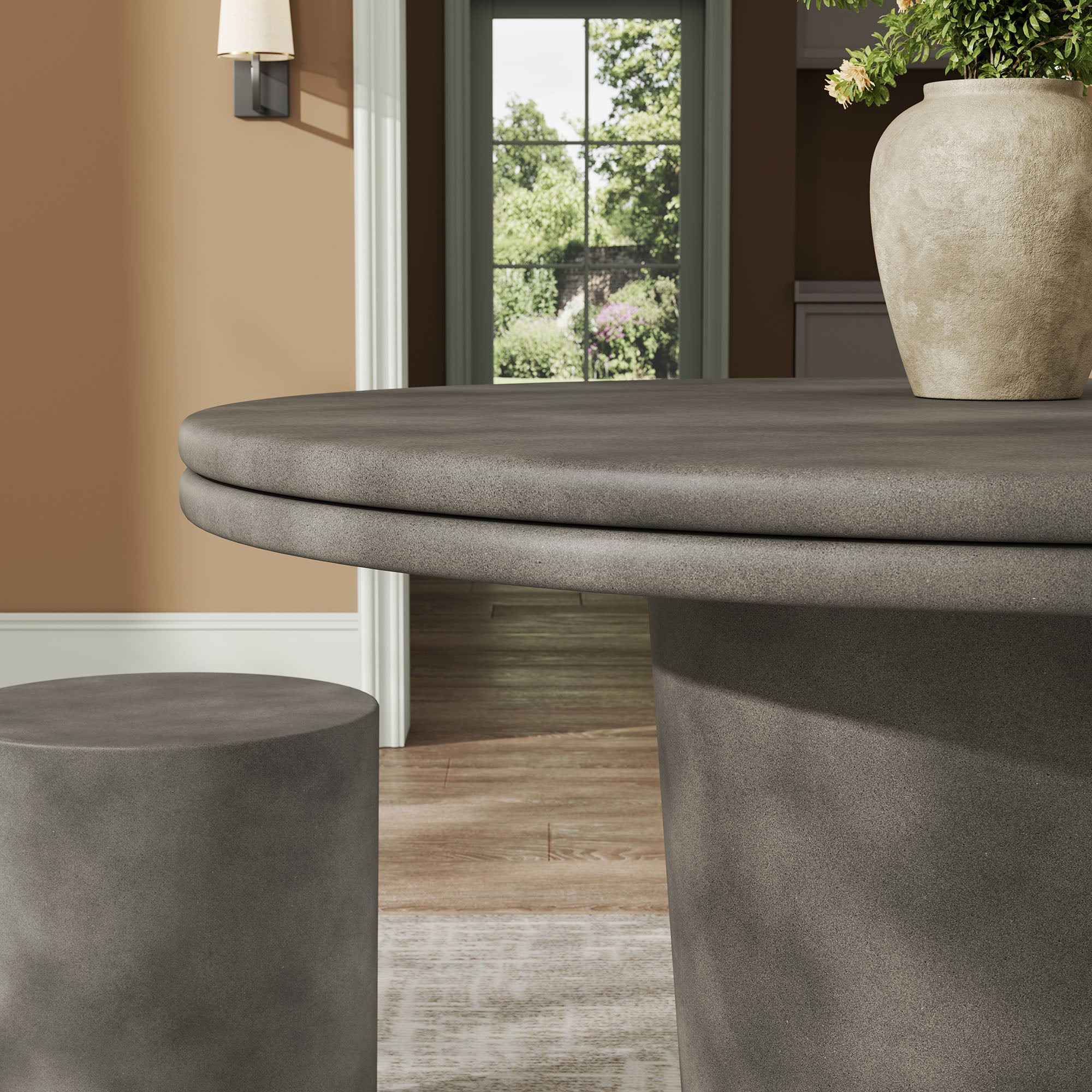 Brion 48" Indoor - Outdoor Patio Concrete Round Dining Table, Gray