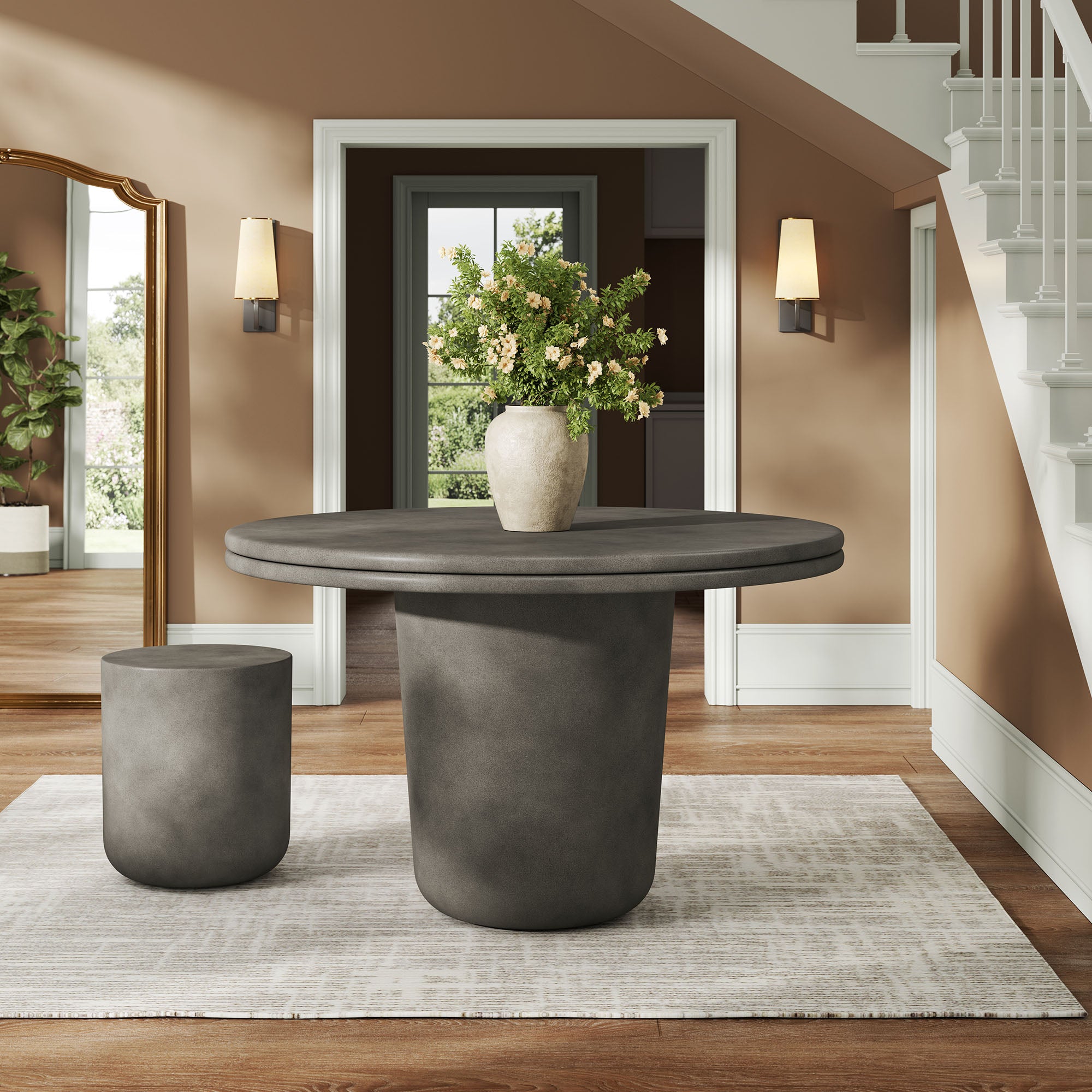 Brion 48" Indoor - Outdoor Patio Concrete Round Dining Table, Gray