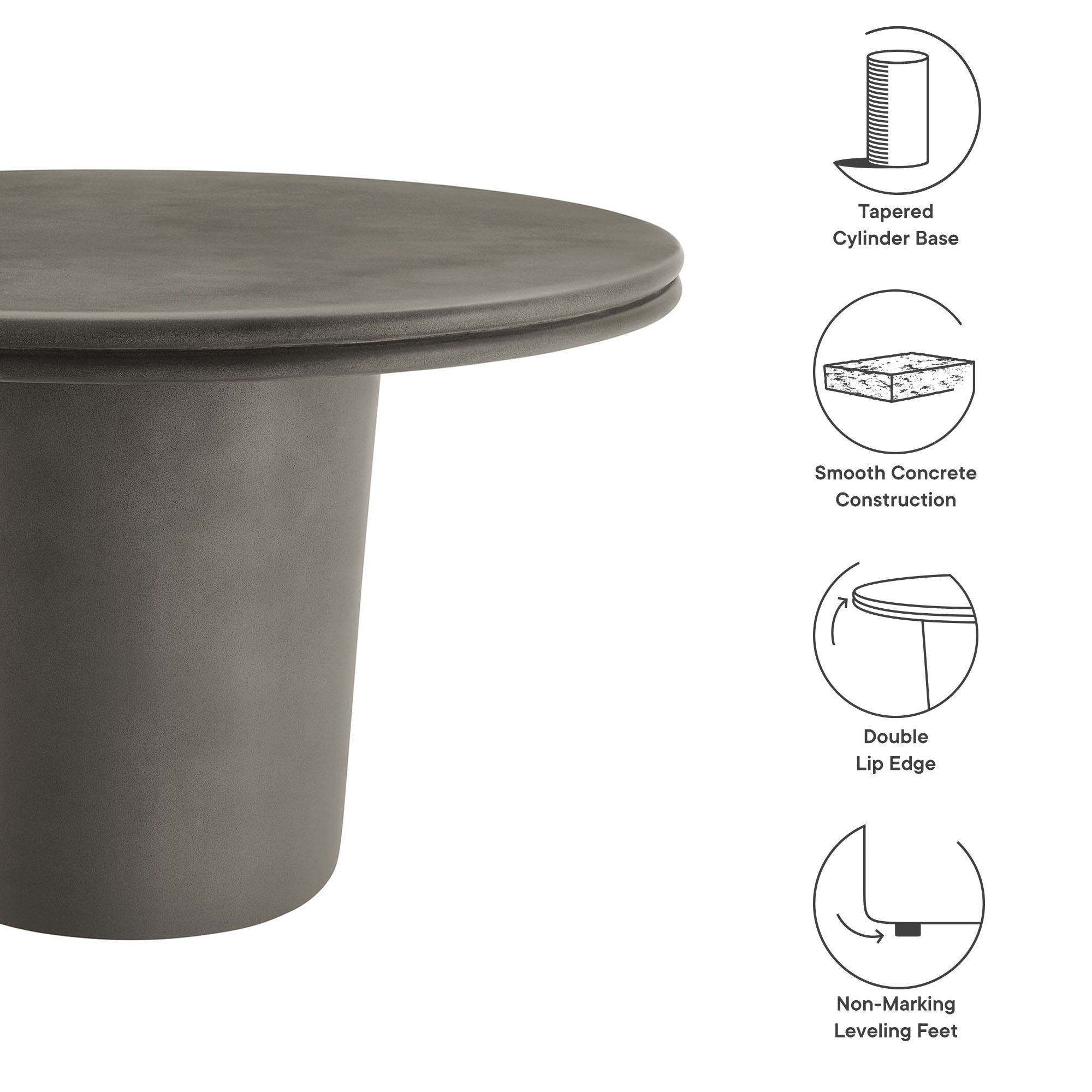 Brion 48" Indoor - Outdoor Patio Concrete Round Dining Table, Gray