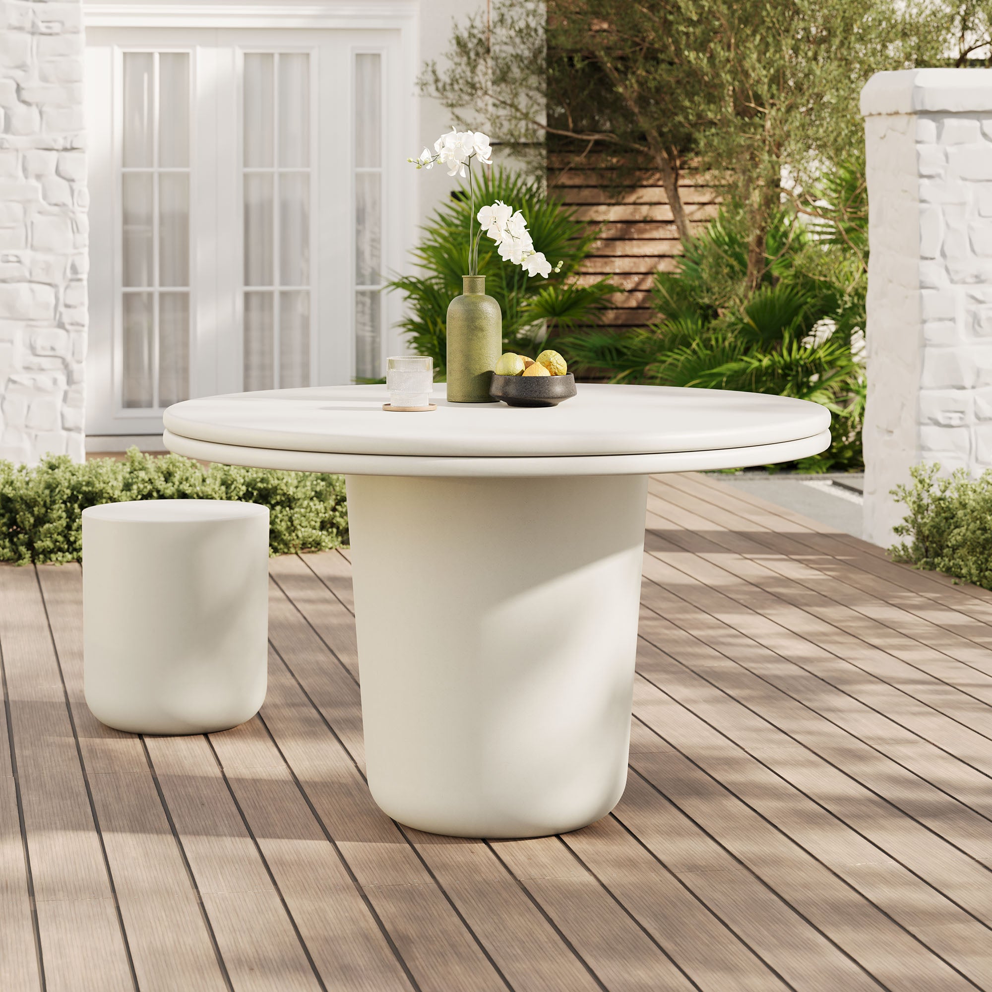 Brion 48" Indoor - Outdoor Patio Concrete Round Dining Table, White
