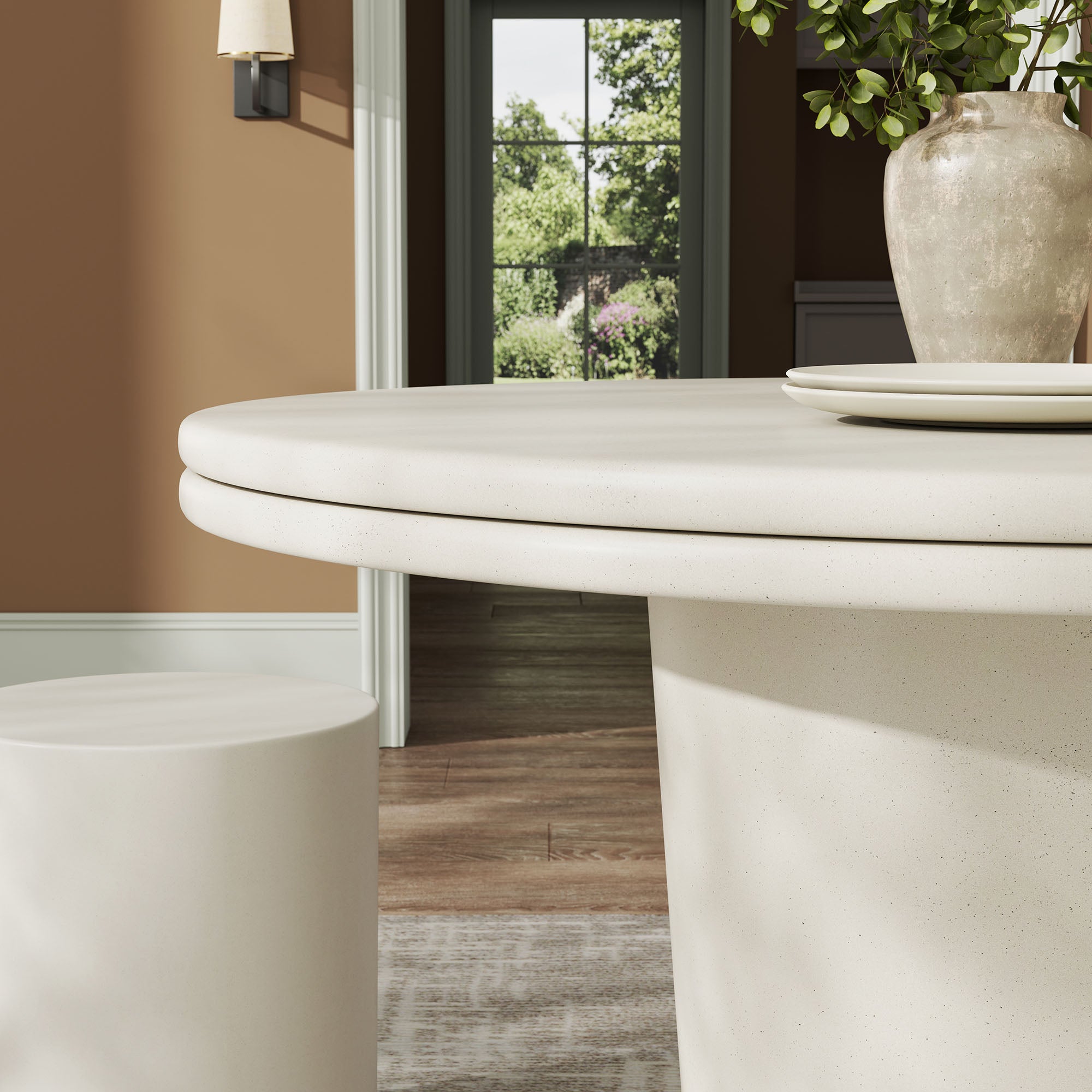 Brion 48" Indoor - Outdoor Patio Concrete Round Dining Table, White