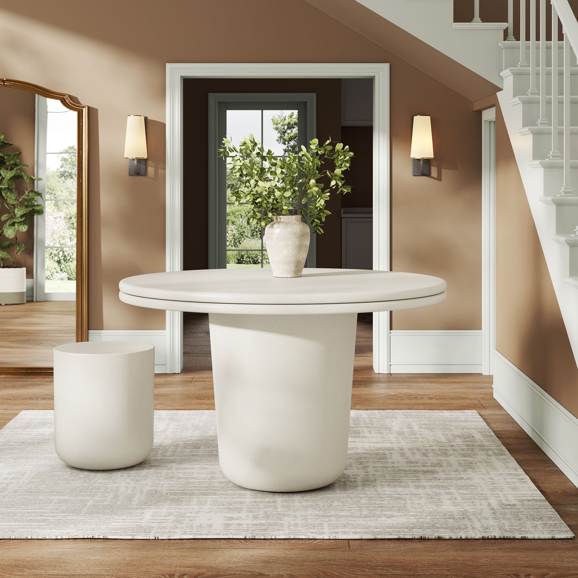 Brion 48" Indoor - Outdoor Patio Concrete Round Dining Table, White