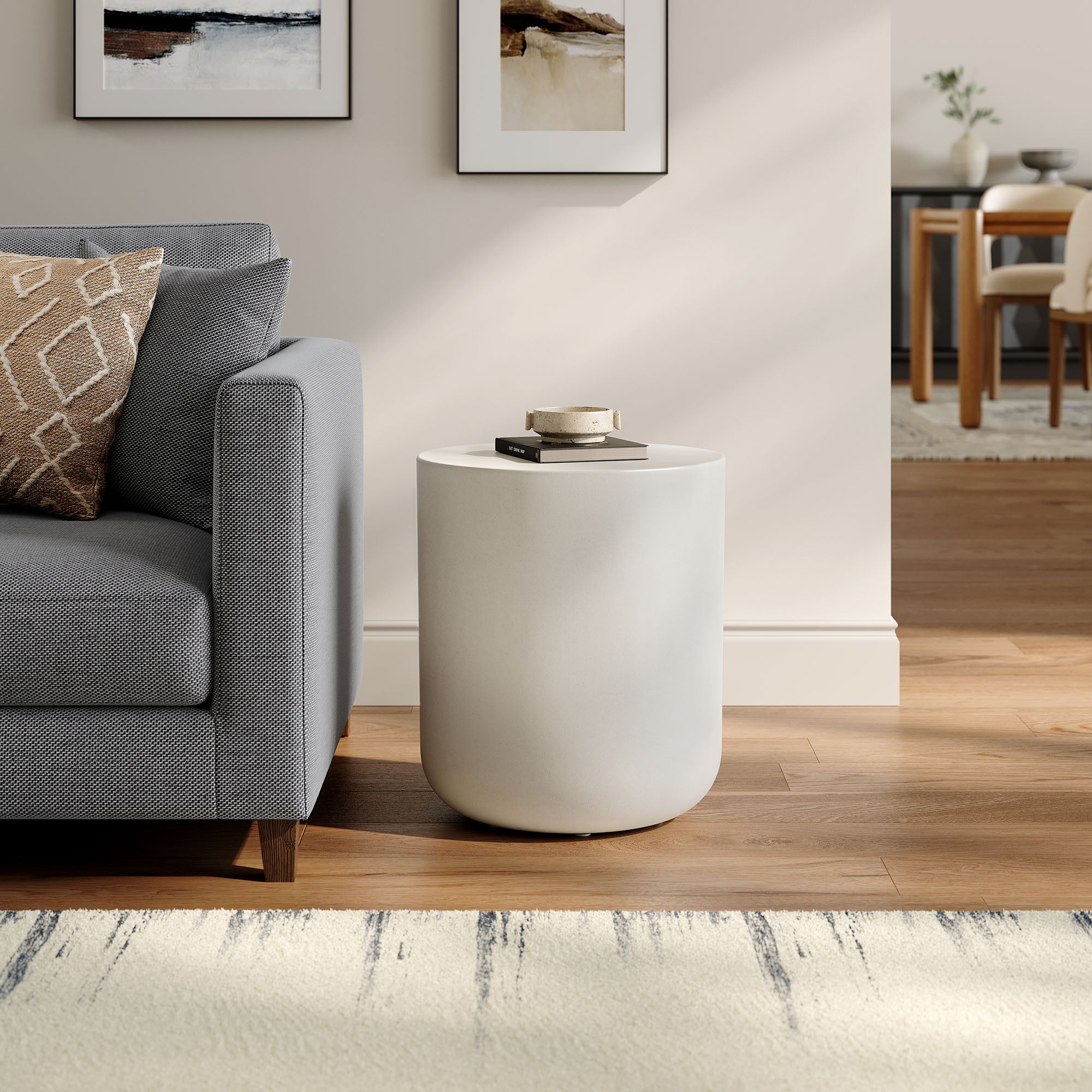 Brion Indoor - Outdoor Patio Concrete Stool, White