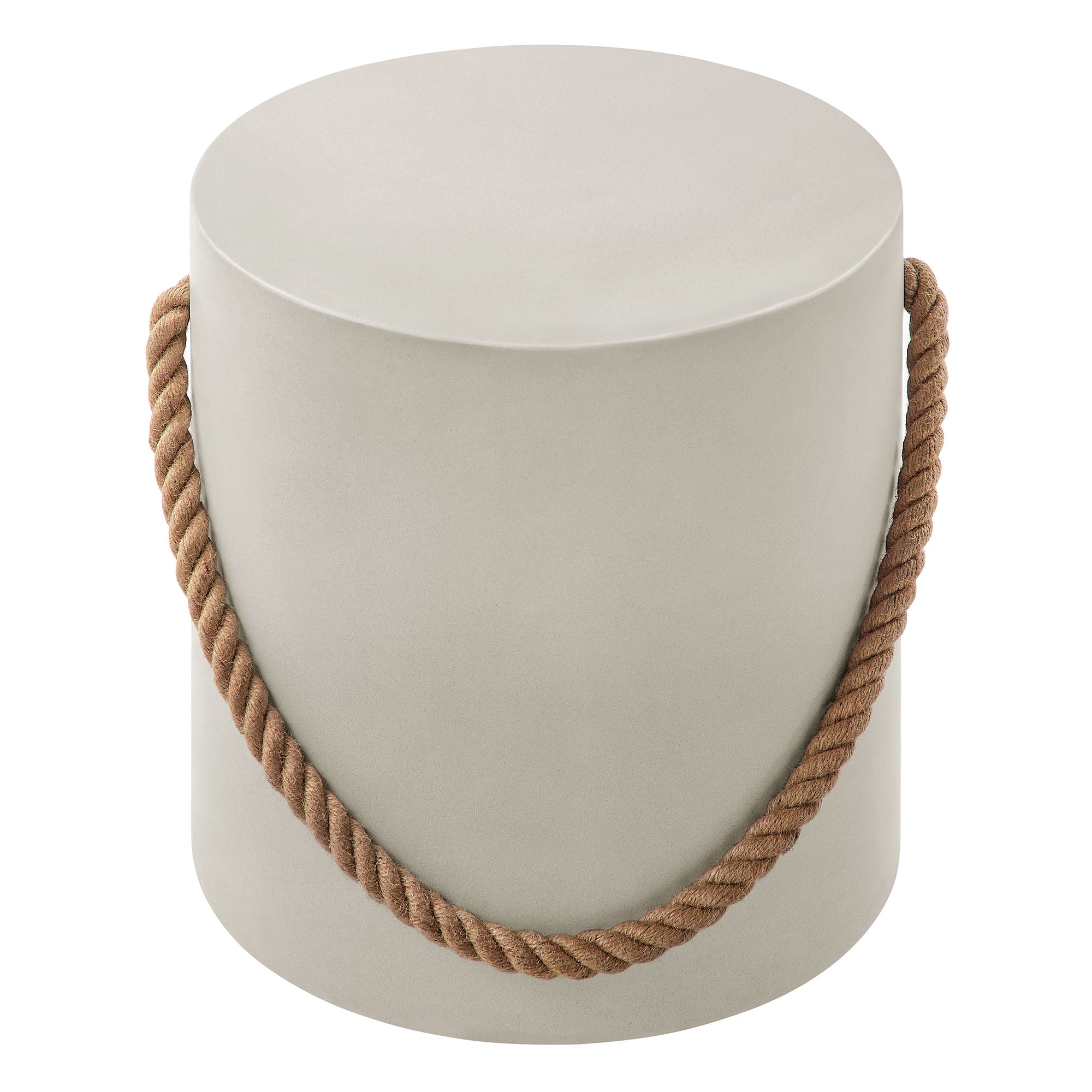 Isera Indoor - Outdoor Patio Rope Concrete Side Table Stool, Light Gray