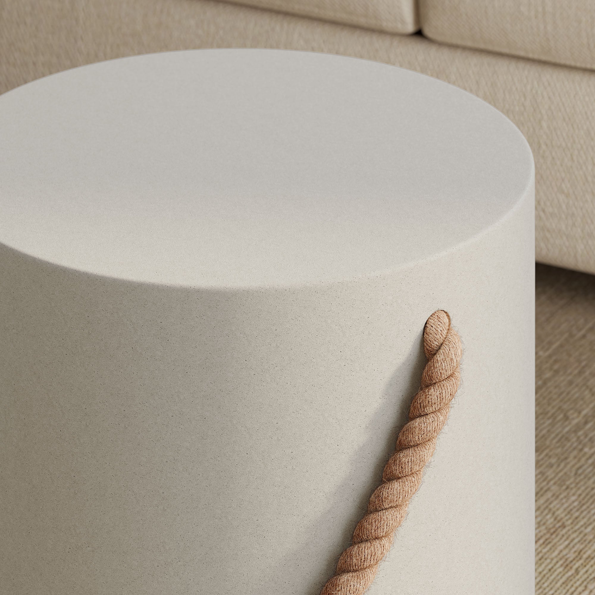 Isera Indoor - Outdoor Patio Rope Concrete Side Table Stool, Light Gray