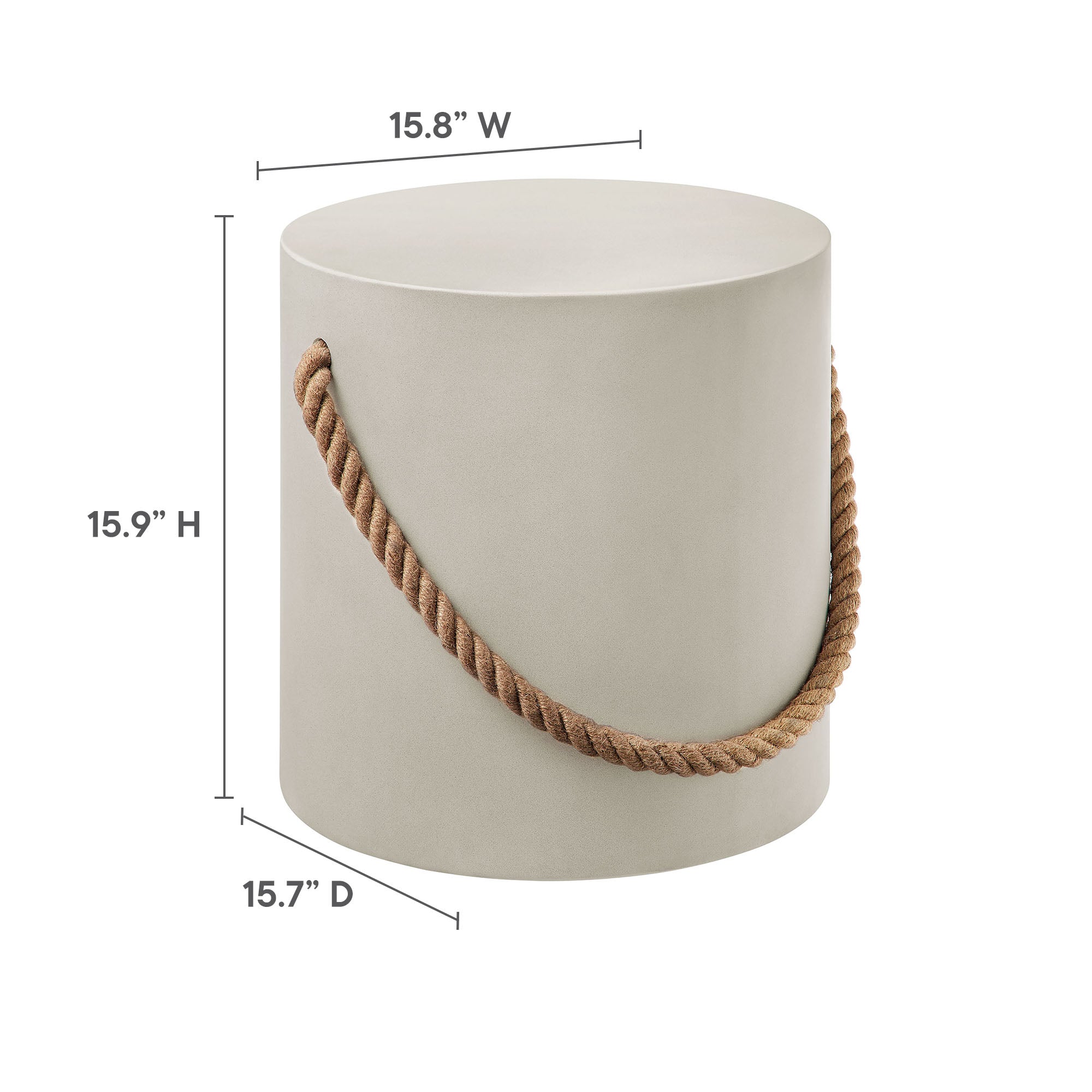 Isera Indoor - Outdoor Patio Rope Concrete Side Table Stool, Light Gray