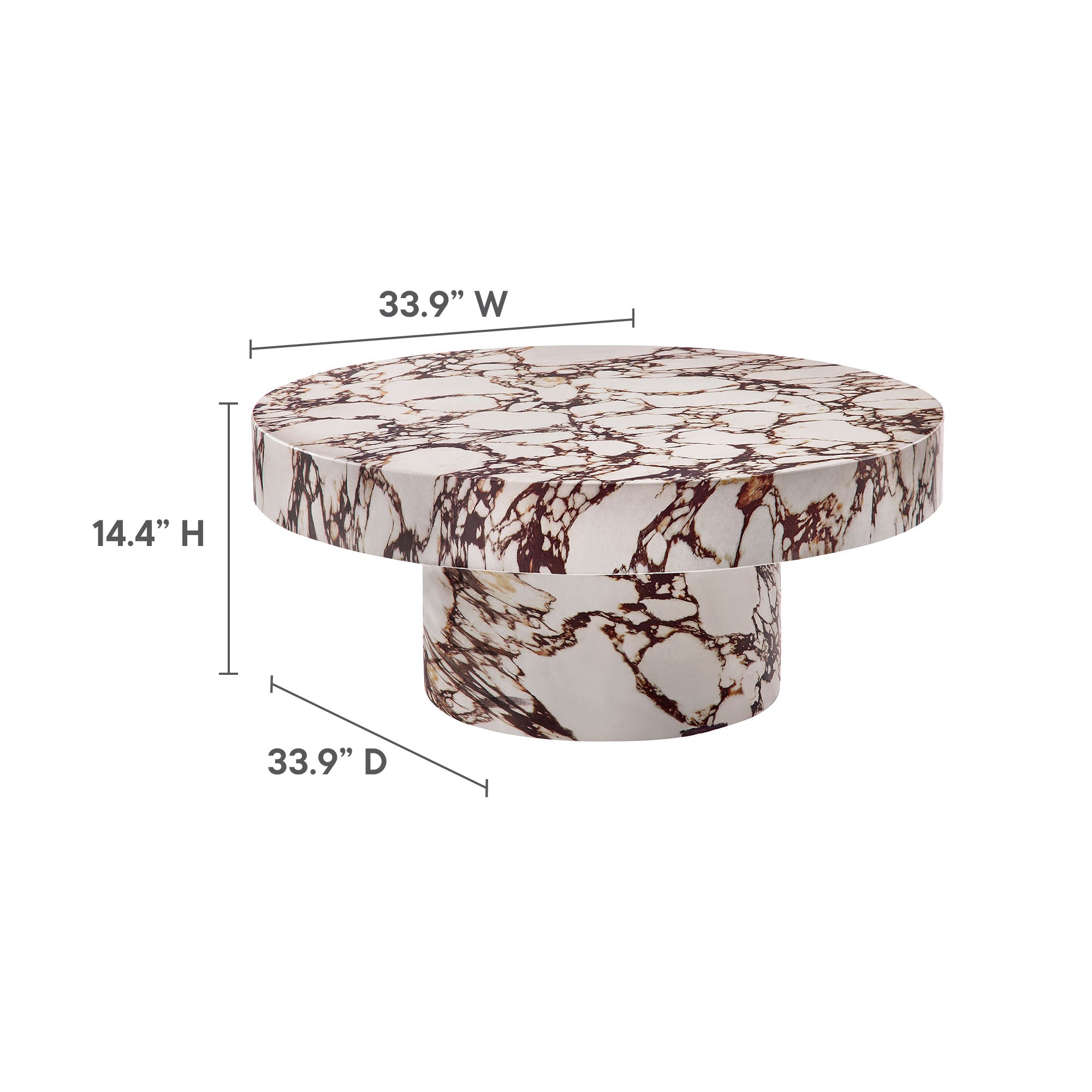 Alora Indoor - Outdoor Patio Concrete Round Coffee Table, Red Marble