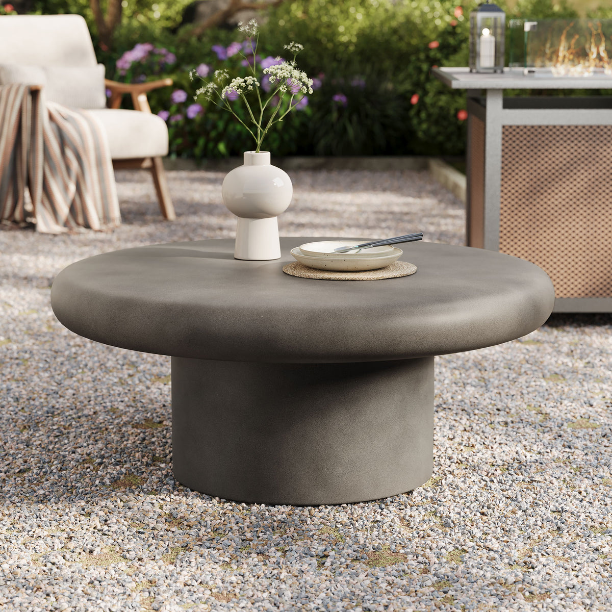 Argos Indoor - Outdoor Patio Concrete Round Coffee Table, Gray
