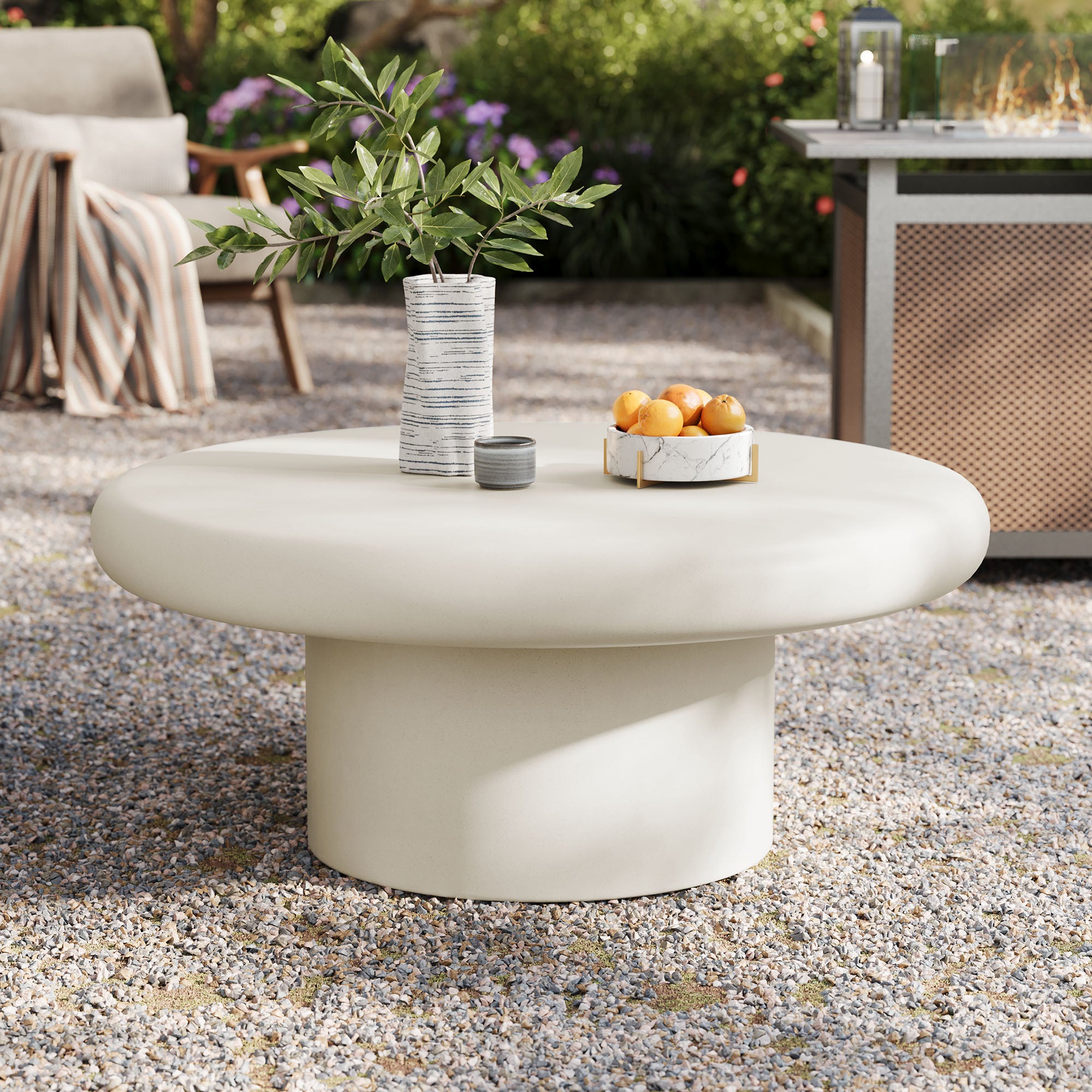 Argos Indoor - Outdoor Patio Concrete Round Coffee Table, White