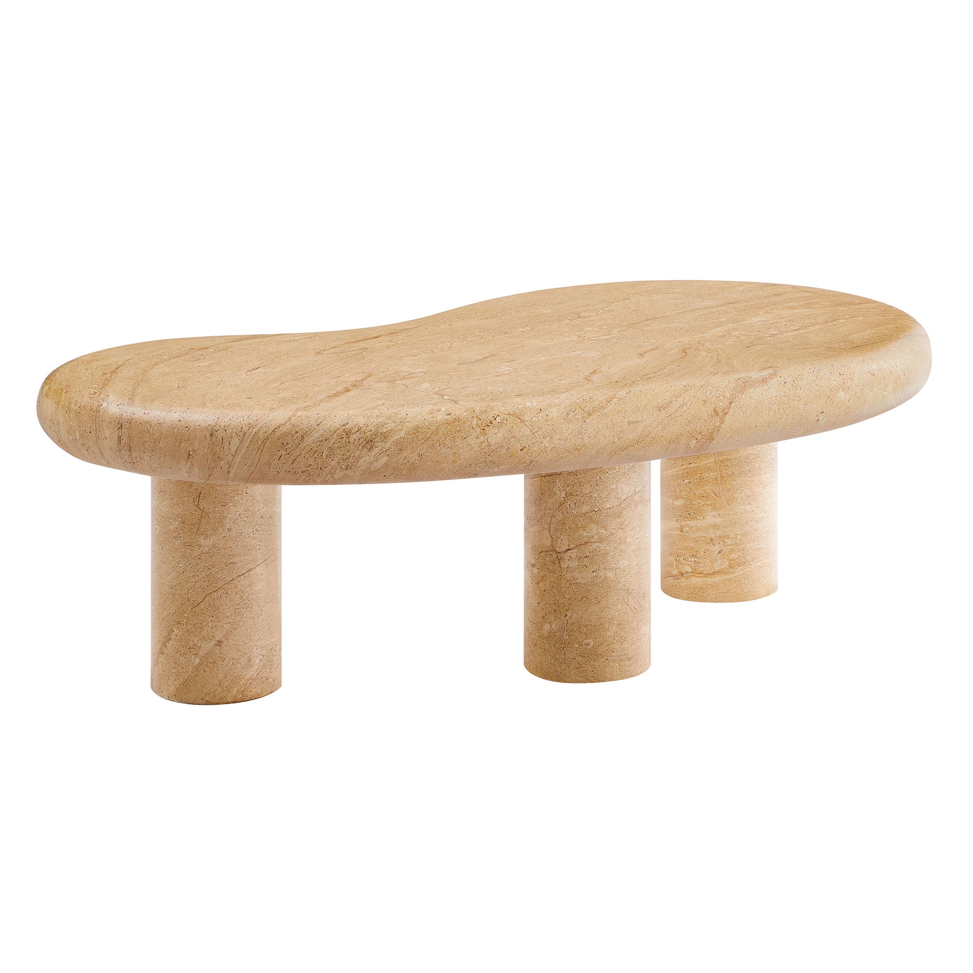 Elowen Indoor - Outdoor Patio Textured Faux Travertine Coffee Table, Travertine