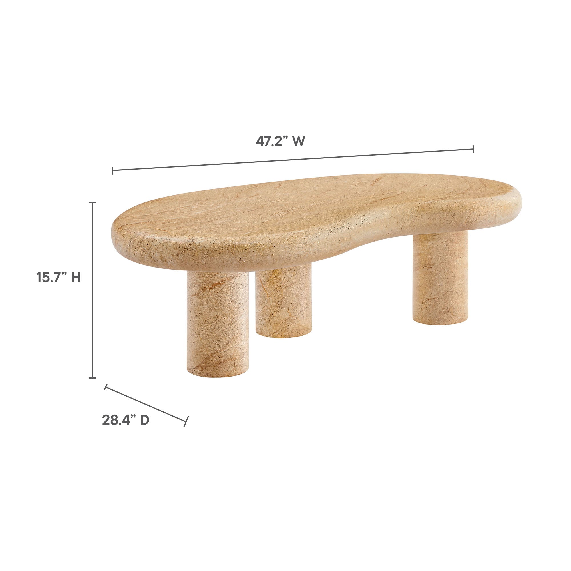 Elowen Indoor - Outdoor Patio Textured Faux Travertine Coffee Table, Travertine