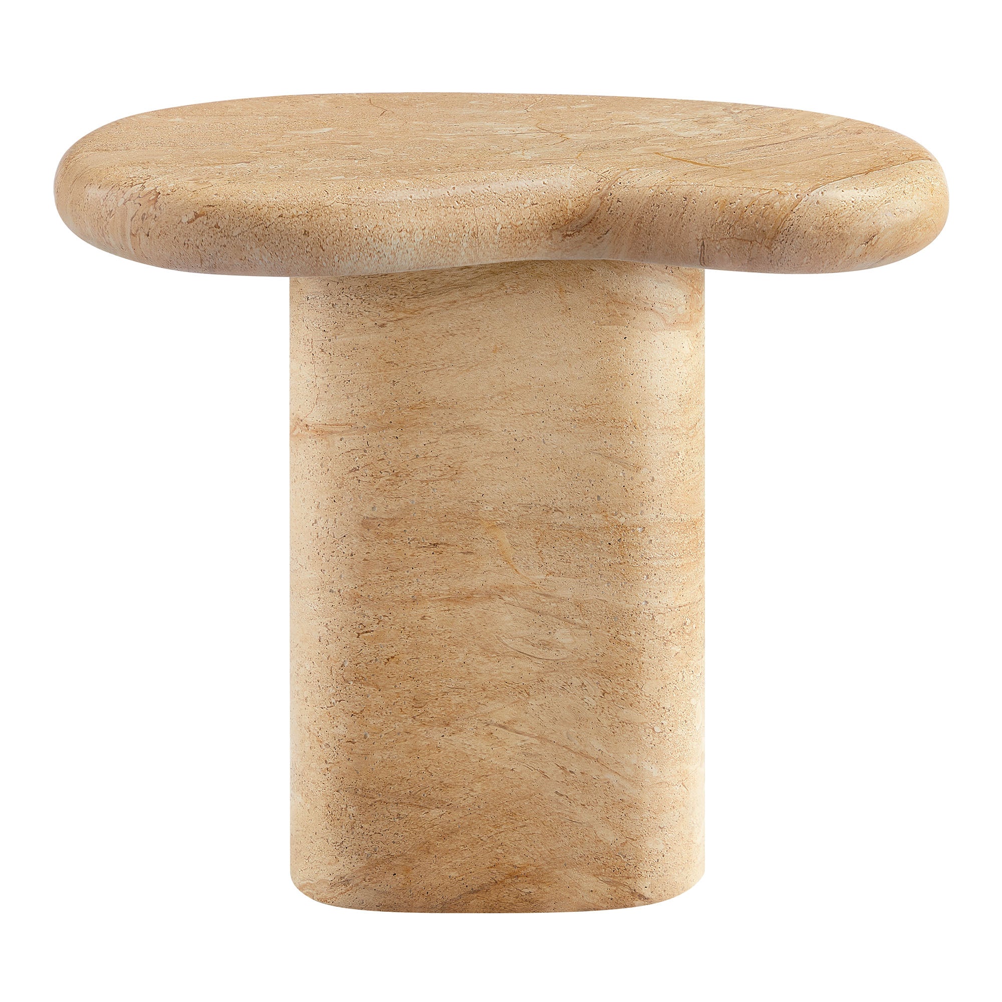 Elowen Indoor - Outdoor Patio Textured Faux Travertine Side Table, Travertine