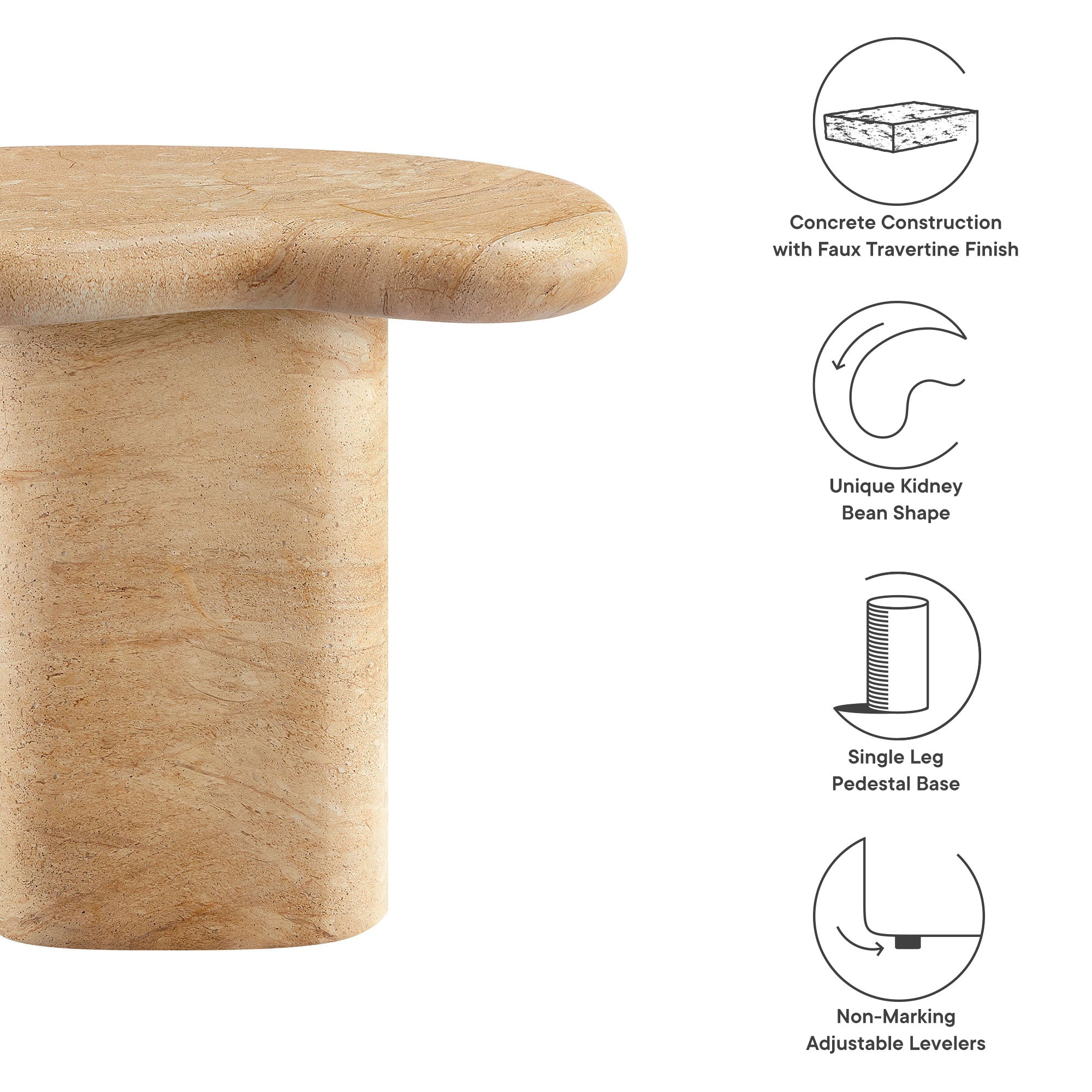 Elowen Indoor - Outdoor Patio Textured Faux Travertine Side Table, Travertine