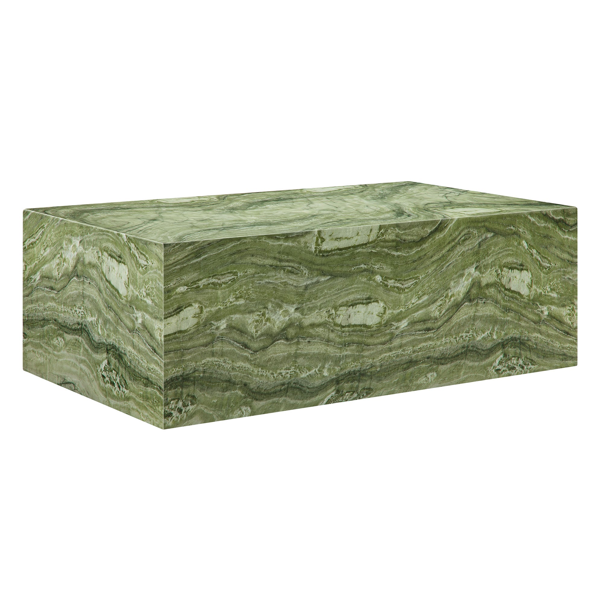 Jordana Square Plinth Indoor - Outdoor Patio Concrete Coffee Table, Green Marble