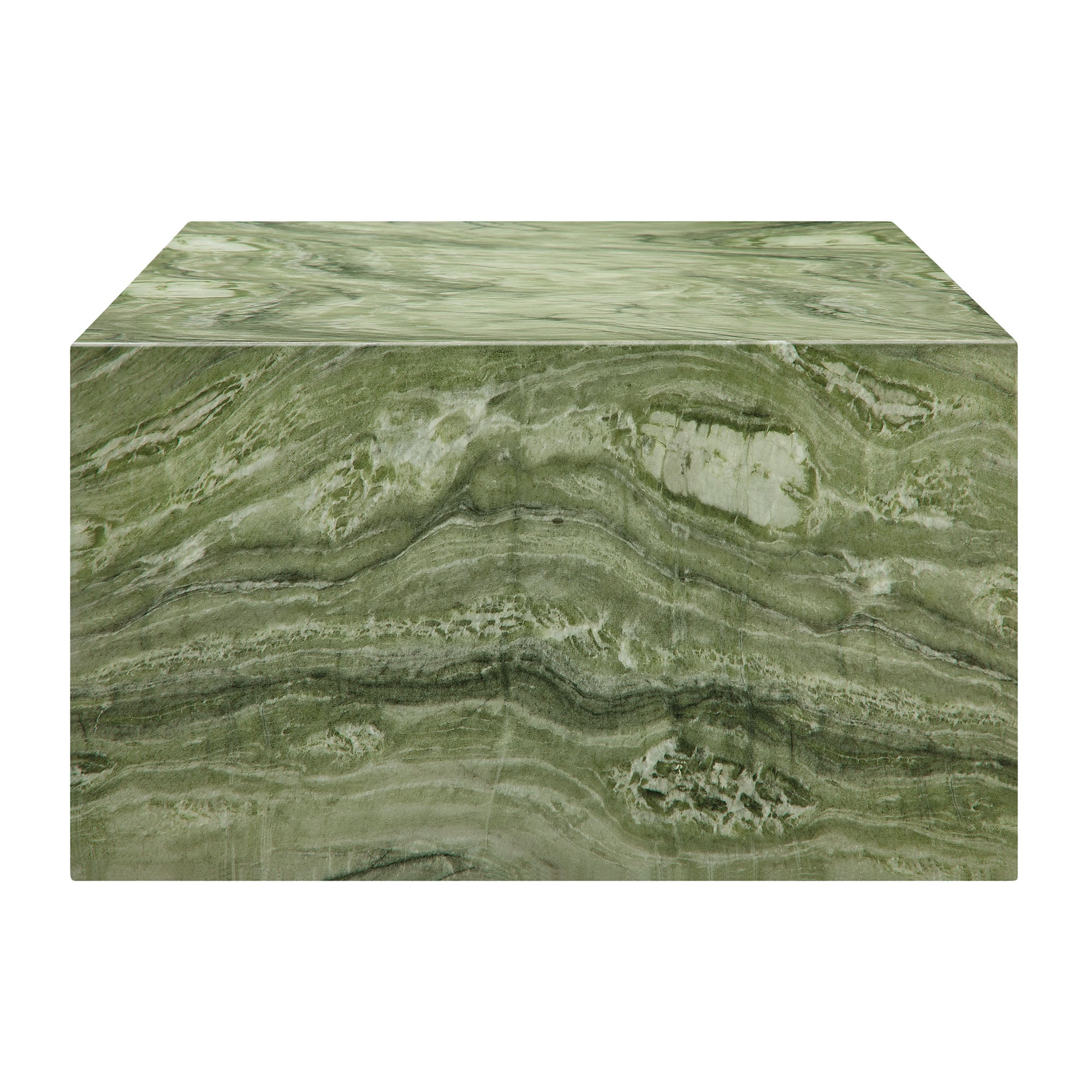 Jordana Square Plinth Indoor - Outdoor Patio Concrete Coffee Table, Green Marble