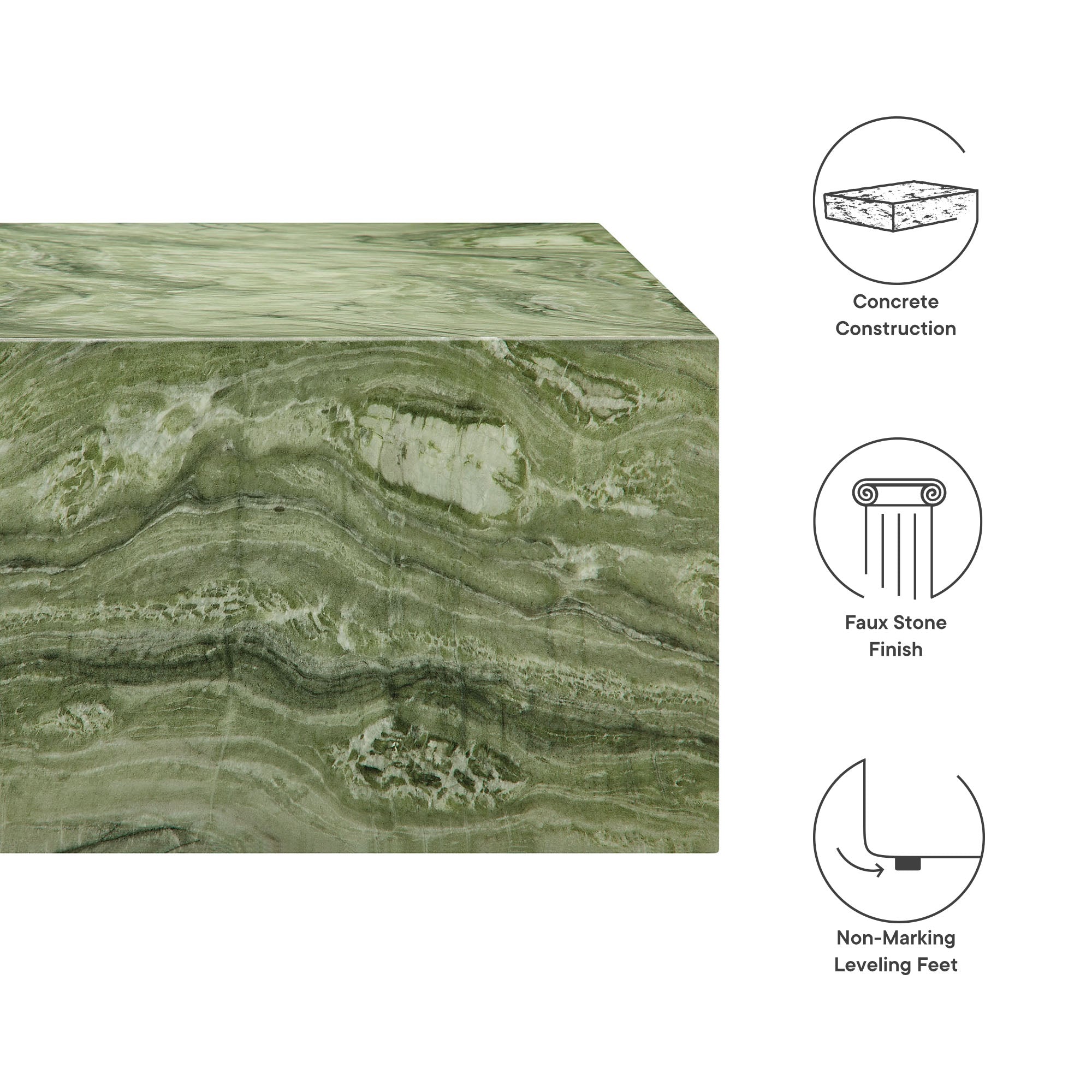 Jordana Square Plinth Indoor - Outdoor Patio Concrete Coffee Table, Green Marble