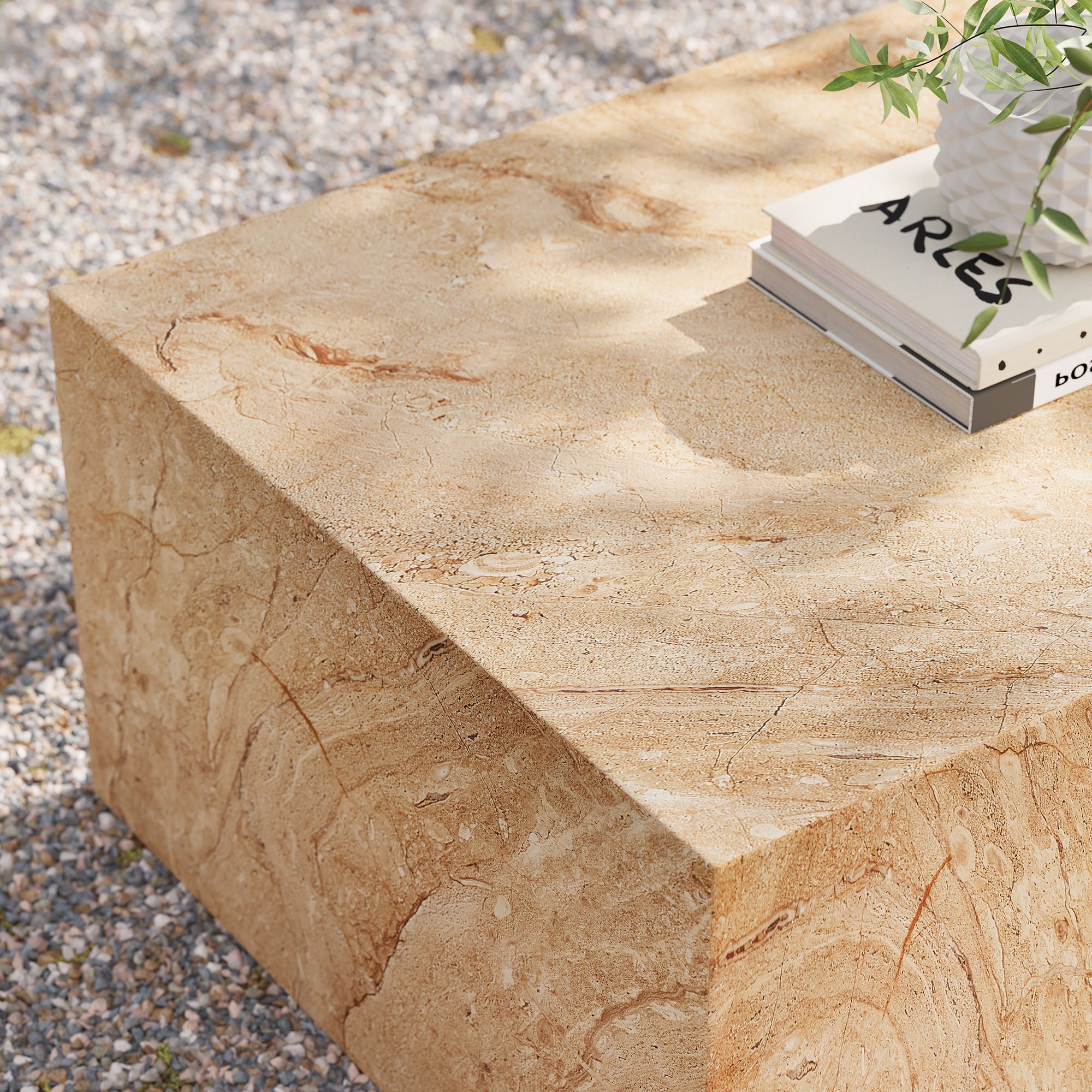 Jordana Square Plinth Indoor - Outdoor Patio Concrete Coffee Table, Travertine