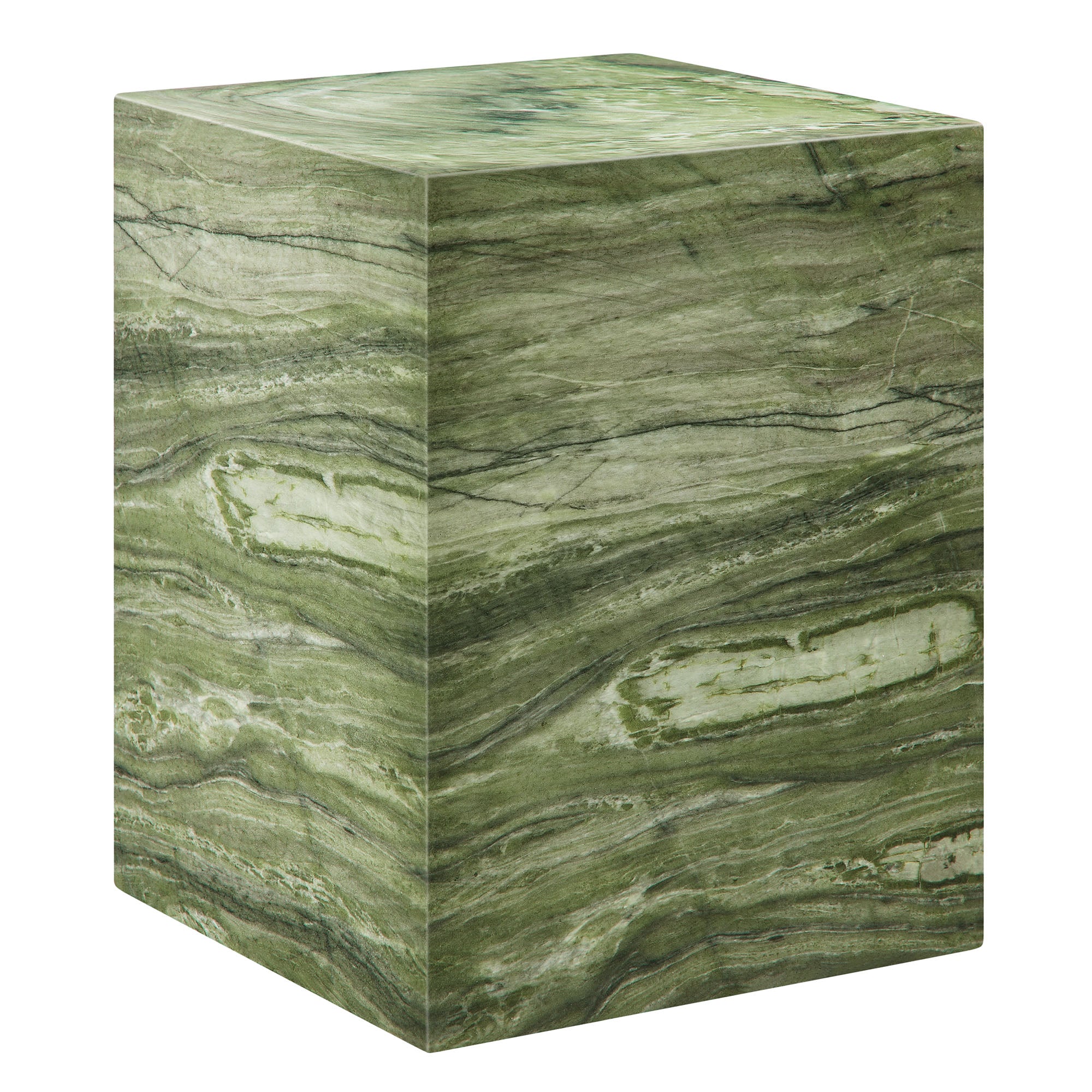 Jordana Square Plinth Indoor - Outdoor Patio Concrete Side Table, Green Marble