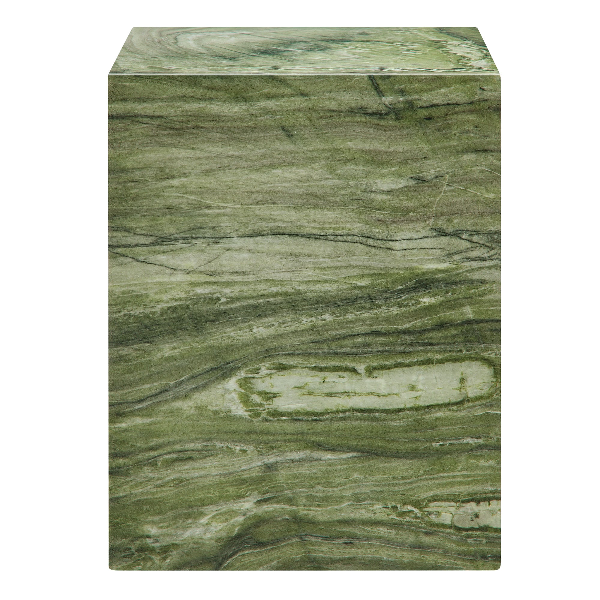 Jordana Square Plinth Indoor - Outdoor Patio Concrete Side Table, Green Marble