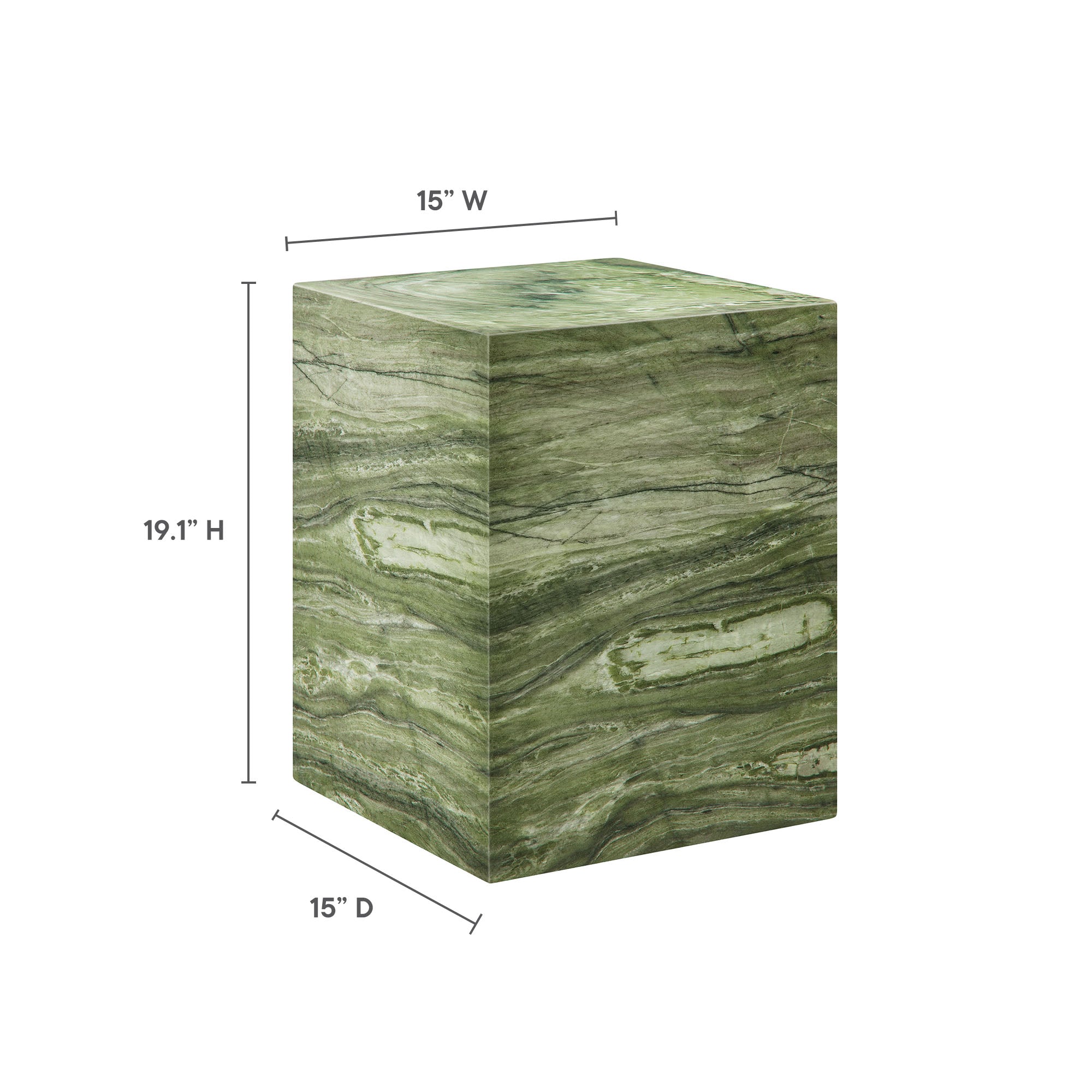 Jordana Square Plinth Indoor - Outdoor Patio Concrete Side Table, Green Marble