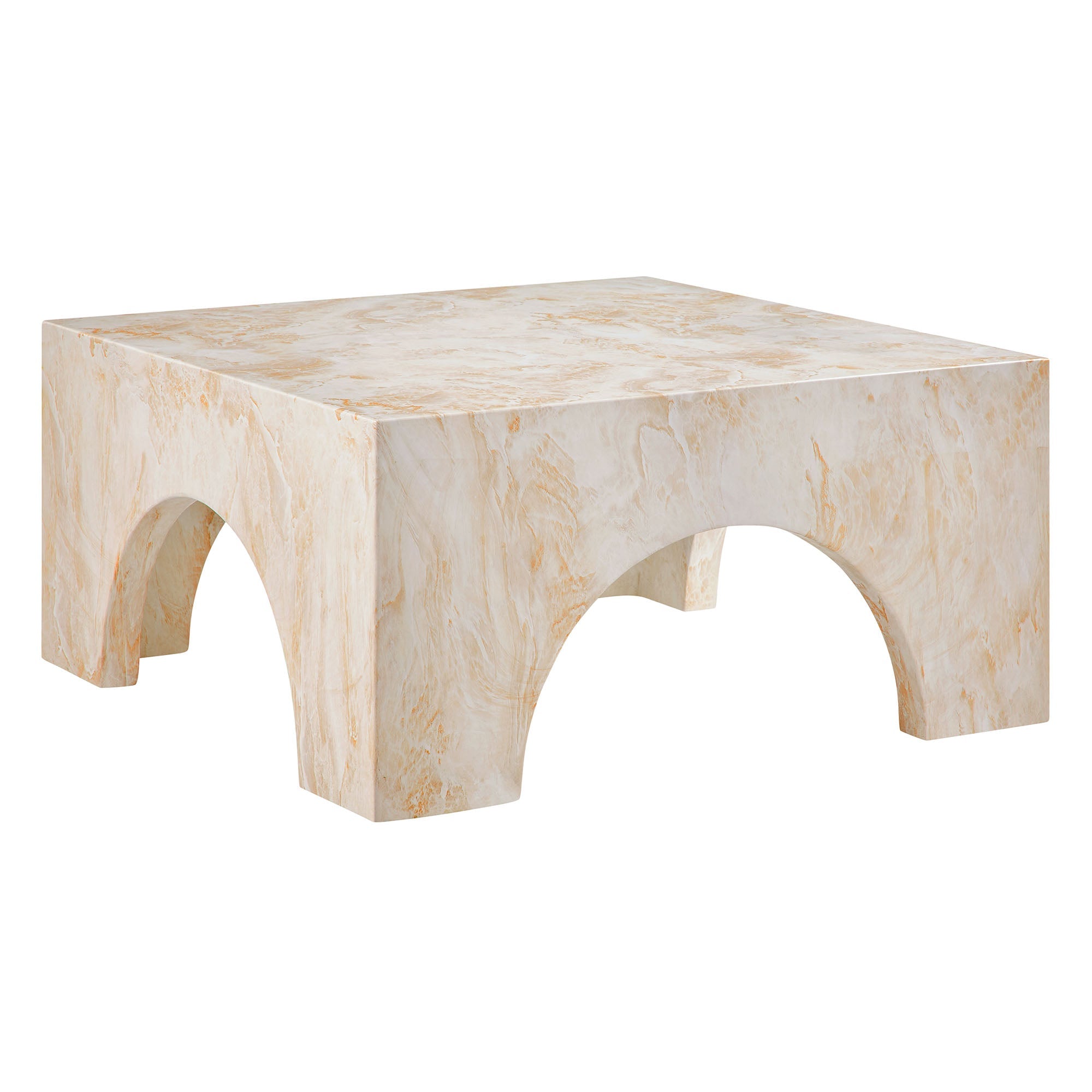 Valen Indoor - Outdoor Patio Arched Concrete Coffee Table, Honey Onyx
