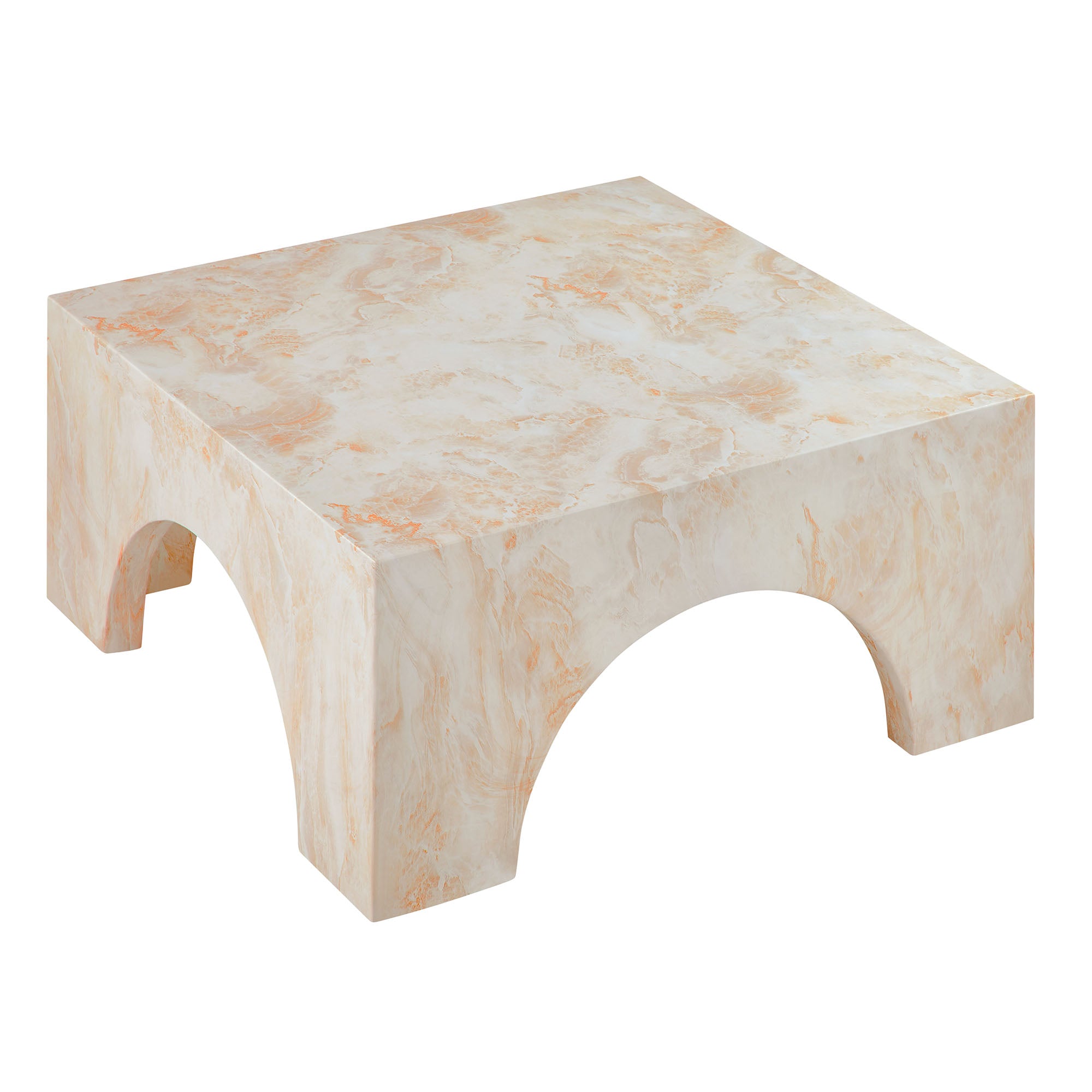 Valen Indoor - Outdoor Patio Arched Concrete Coffee Table, Honey Onyx
