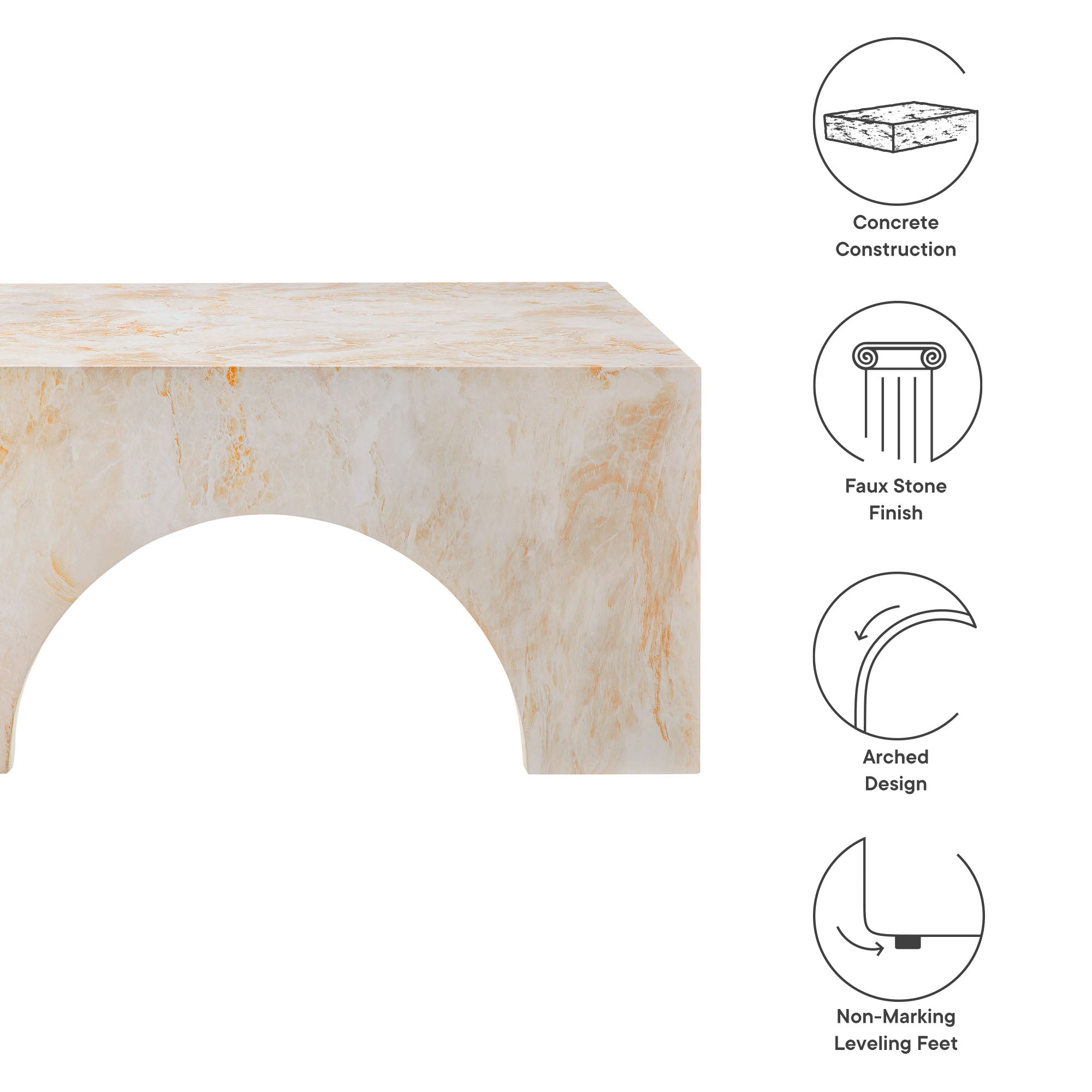 Valen Indoor - Outdoor Patio Arched Concrete Coffee Table, Honey Onyx
