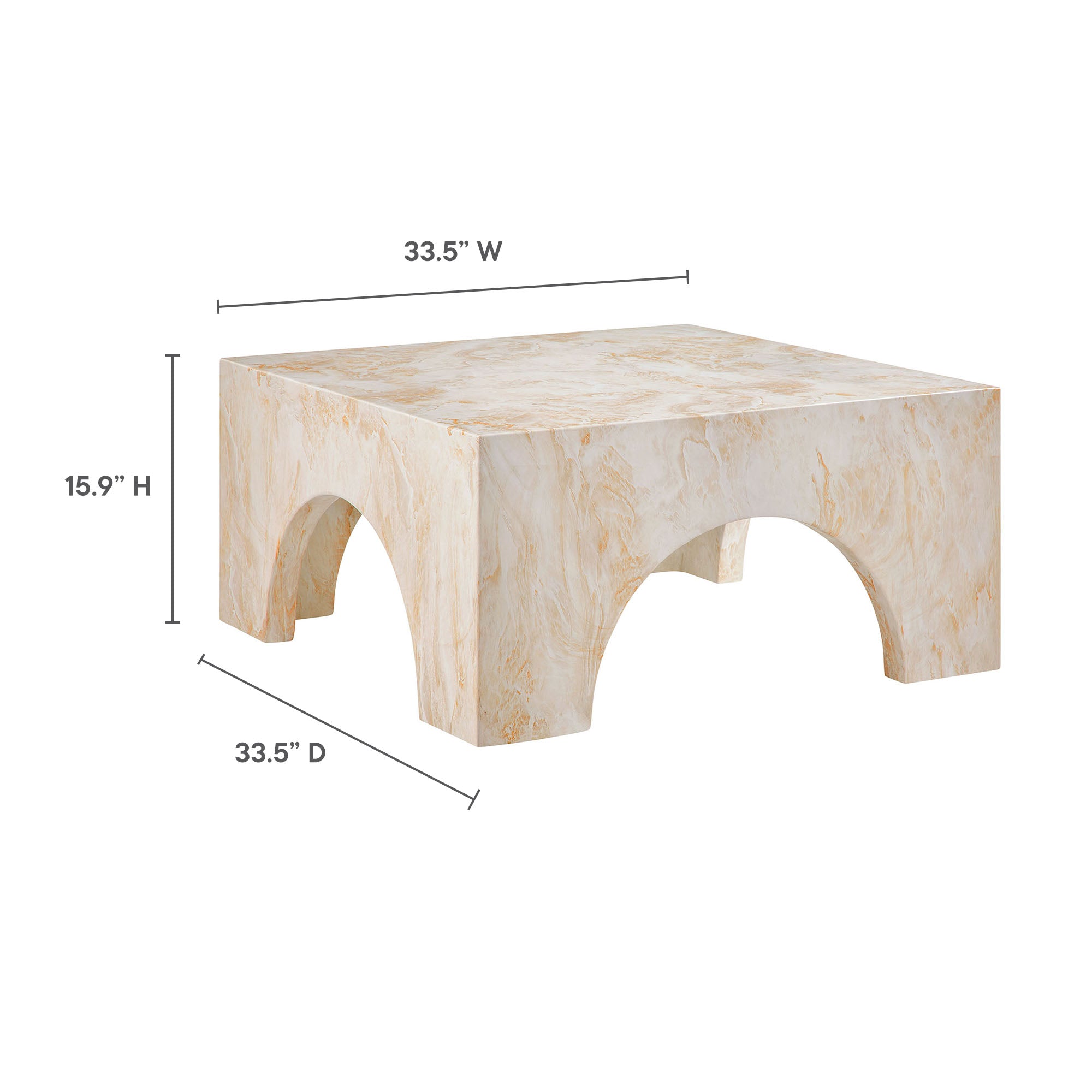 Valen Indoor - Outdoor Patio Arched Concrete Coffee Table, Honey Onyx