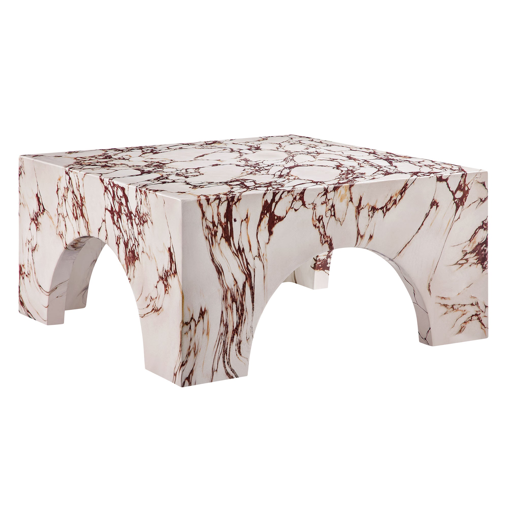 Valen Indoor - Outdoor Patio Arched Concrete Coffee Table, Red Marble