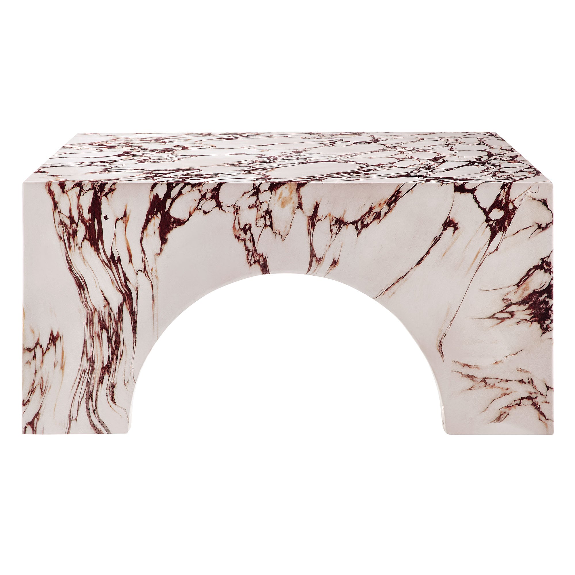 Valen Indoor - Outdoor Patio Arched Concrete Coffee Table, Red Marble